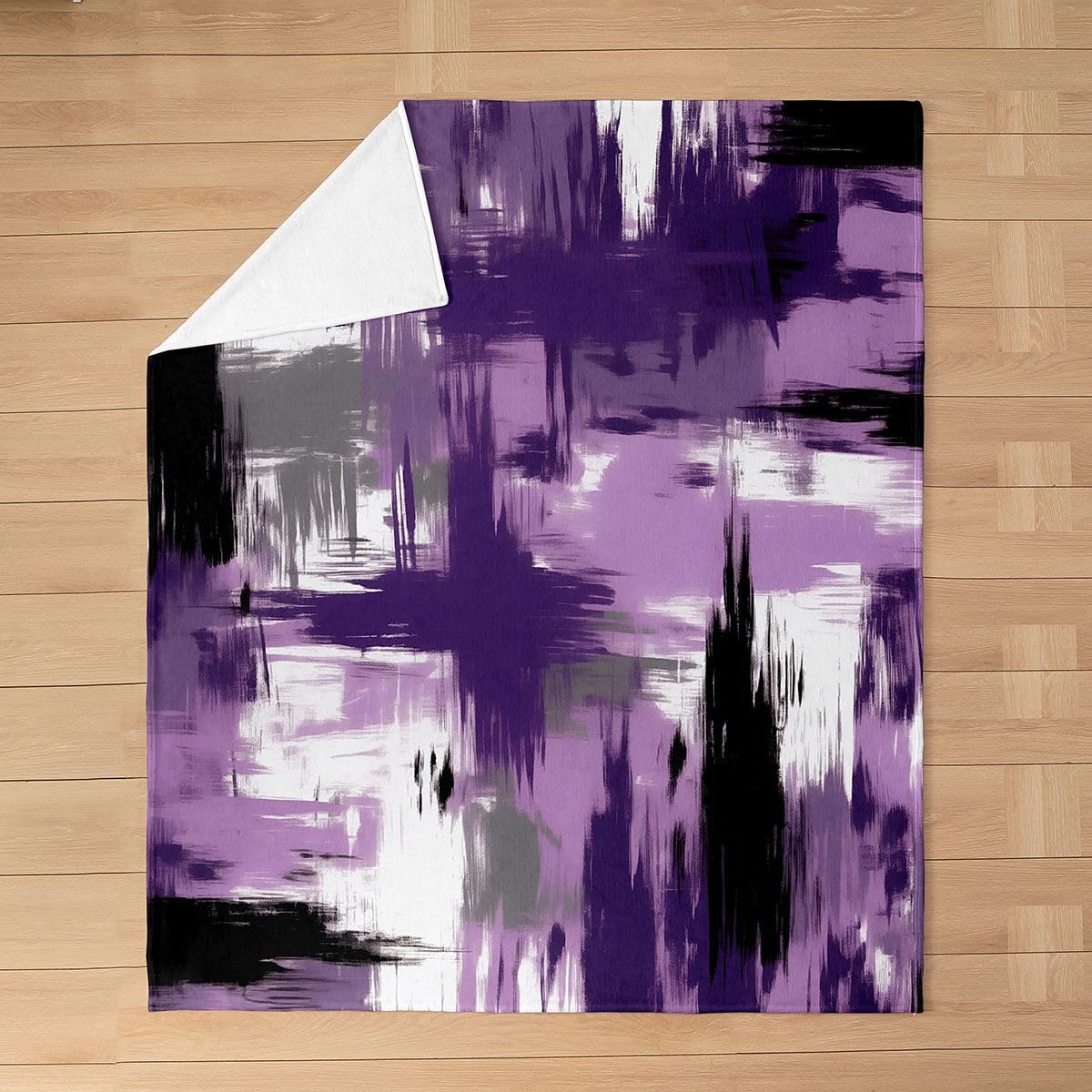 Purple Grey Black White Abstract All Season,Bed Blanket Twin 60"x80" Geometric Plush Throw Blanket, for Sofa Couch Kids Stripe Line Flannel Fleece Blanket Teens Ultra Soft Decor Modern Art