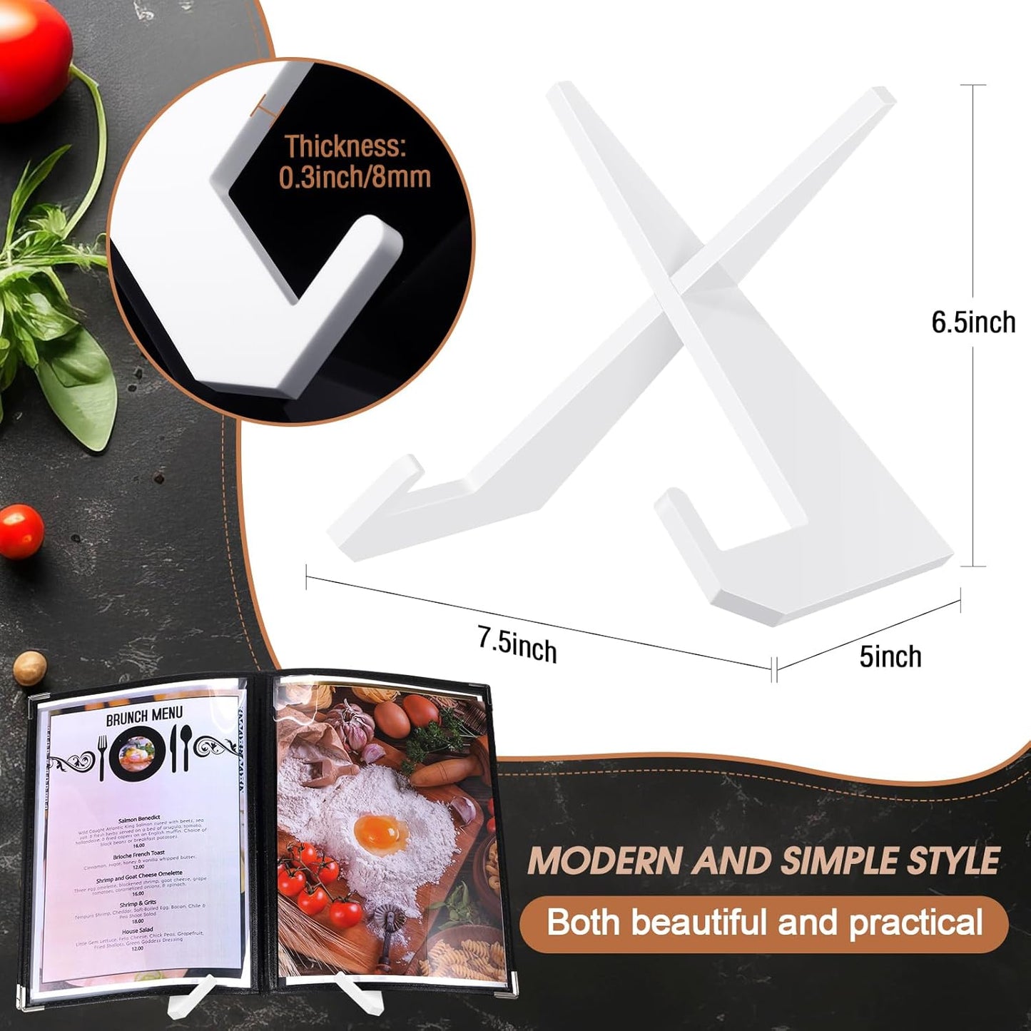 Menkxi Acrylic Cookbook Stand for Kitchen Counter Cookbook Recipe Book Holder for Multifunctional Display Tabletop Kitchen Counter Decor, 6.5 x 8.5 Inches(White)