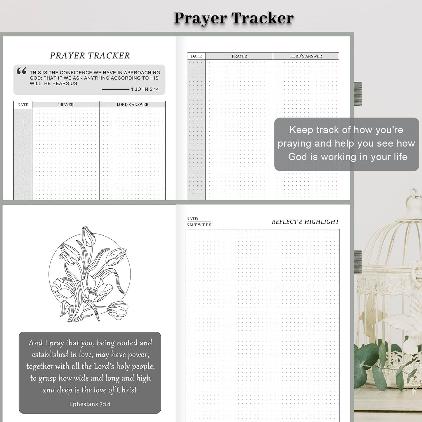 Bible Study Journal & Prayer Journal with Bible Reading Tracker, Verse Mapping Journal, Christian Devotional & Faith Planner, Church Notebook for Note Taking, Religious Gifts for Women Men