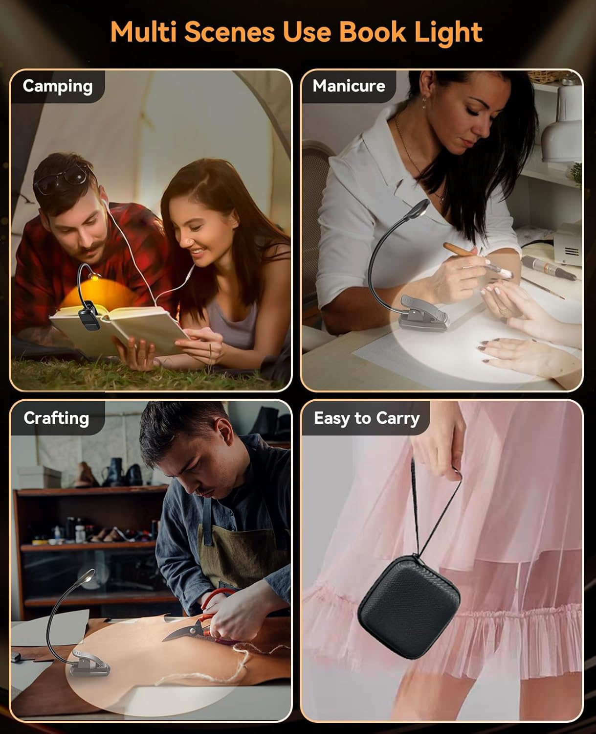 Rechargeable Book Light for Reading at Night, Reading Light with 1200 mAh Battery, Stepless Dimmable Reading Lights for Books in Bed, Portable Clip Book Lights with Case