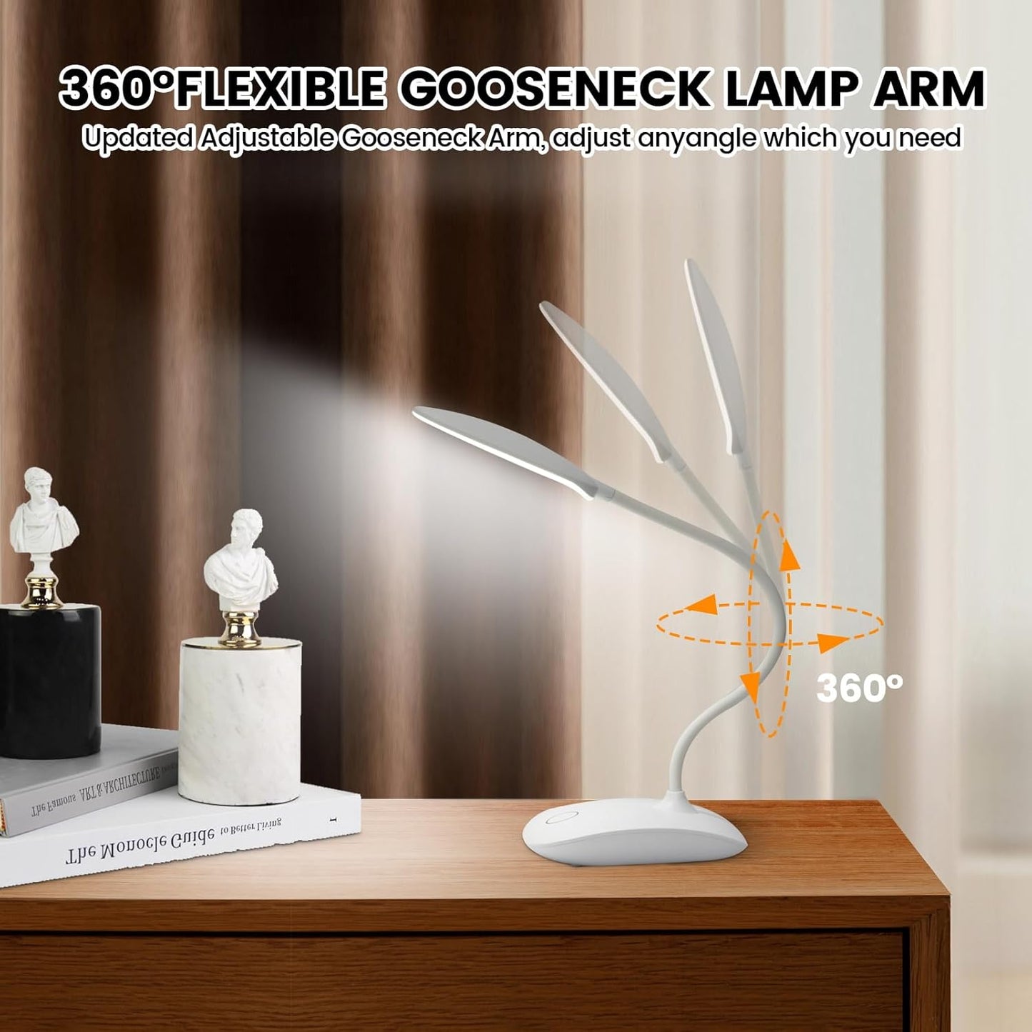 Battery Powered Desk Lamp, Portable Lamps Rechargeable 3 Color Modes Touch Control Stepless Dimming, Wireless Desk Lamp with 2000mAh, Small LED Table Light for Dorm Study Office Bedroom,White