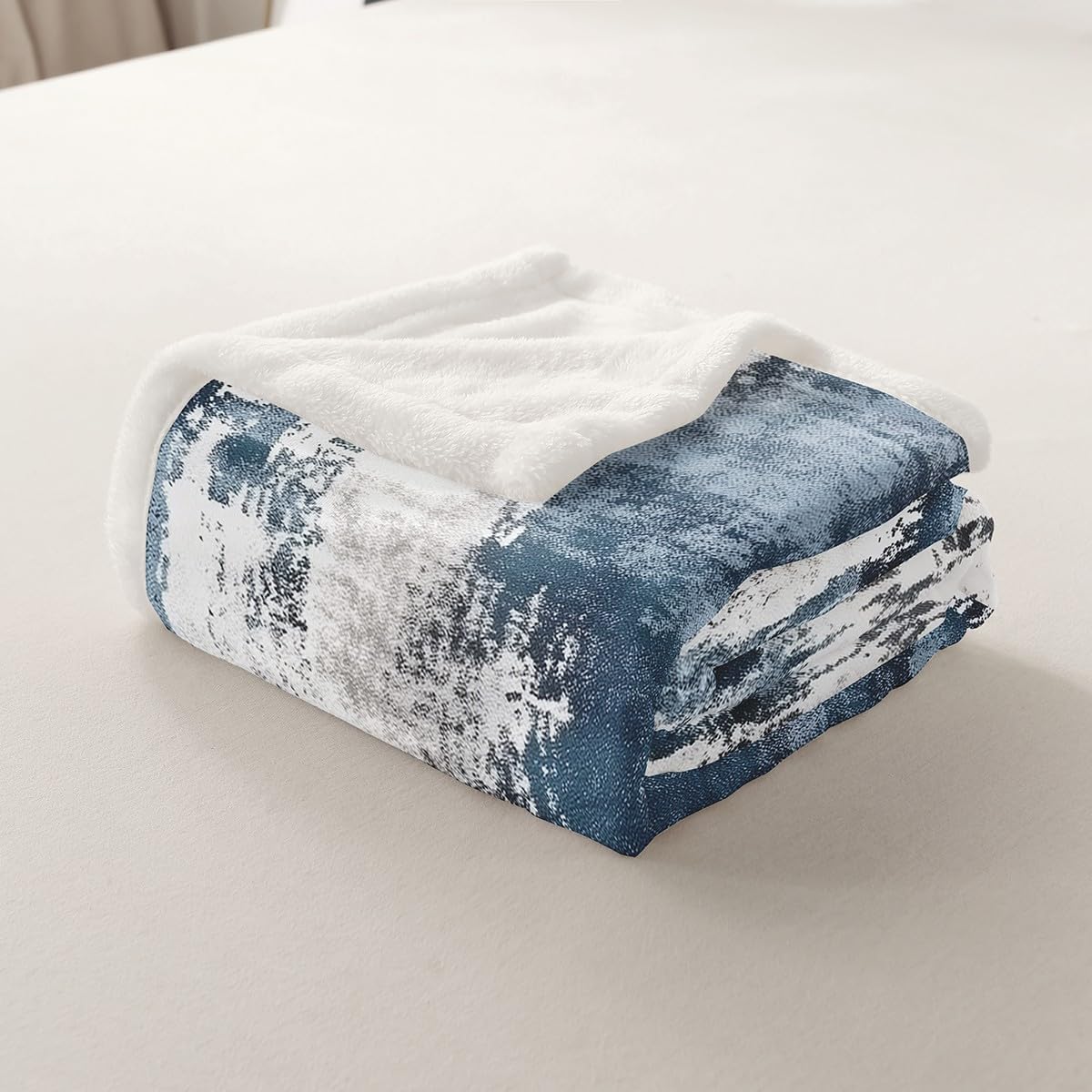 Erosebridal Modern Abstract Fuzzy Throw Blanket Vintage Ombre Art Blankets & Throws 90"x90",Minimalism Blue Grey Grunge Oil Painting Sherpa Fleece Blanket,Watercolor Artwork Rustic Graffiti Decor