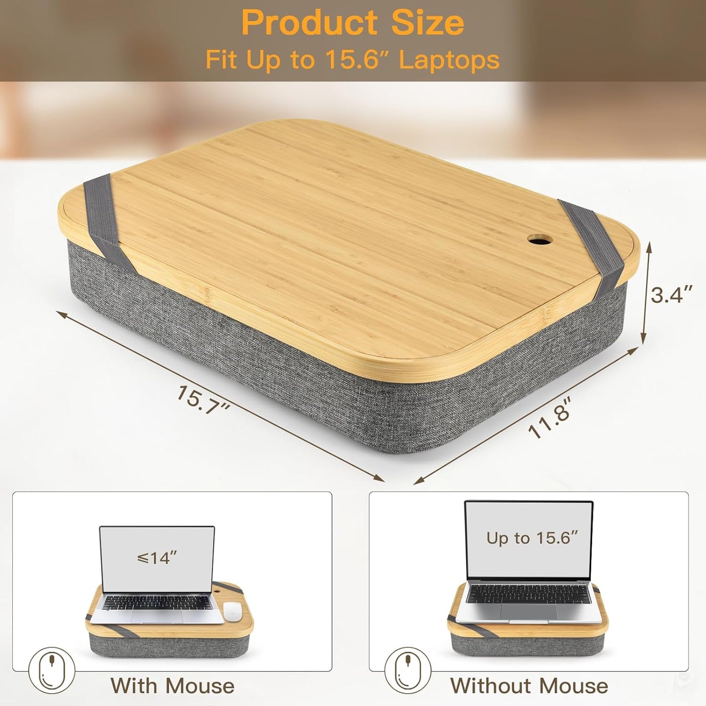 Mayjoy Bamboo Lap Desk with Storage, Cover Removable Lap Desk for Lap, Computer Laptop Stand on Lap, Work on Bed or Couch, Write or Draw on Your Lap (Grey)