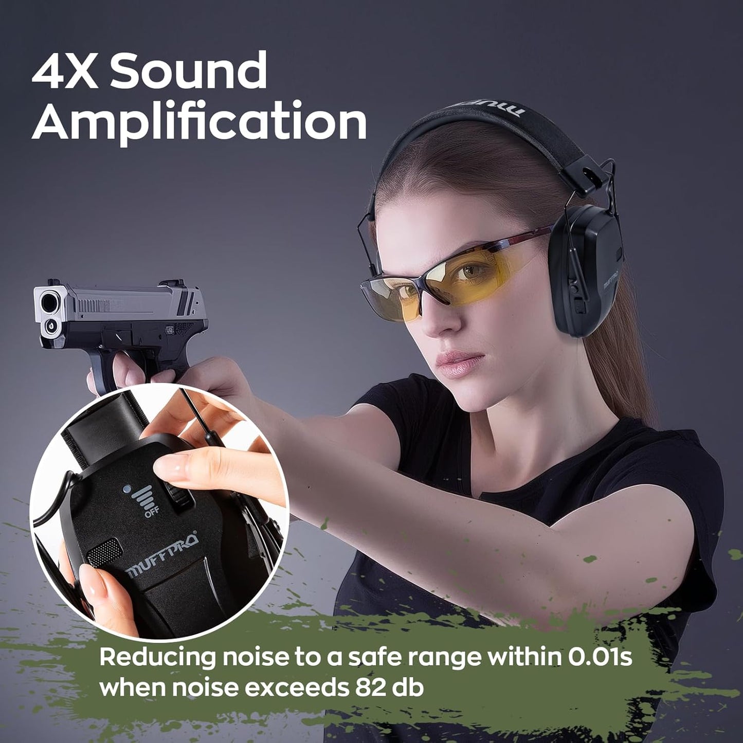 Rechargeable Shooting Ear Protection with Sound Amplification Electronic Earmuffs for Noise Reduction