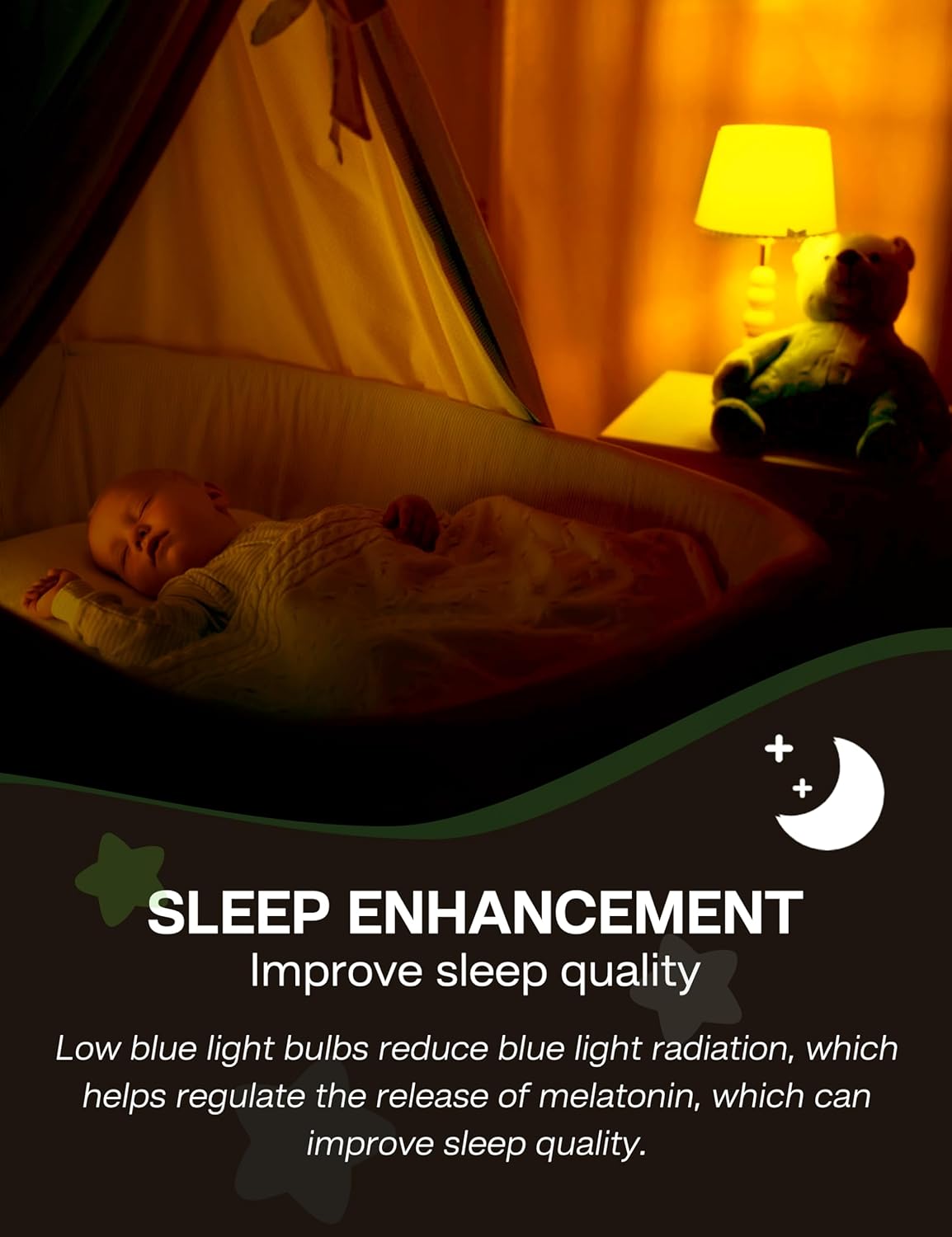 Amber Sleep Light Bulbs: 3W Amber Warm Light Bulb 1800K, Blue Light Blocking Dim Light Bulbs 40W Equivalent, E26 Bulbs for Mood Soothing, Bedroom and Baby Nursery, 2 Pack