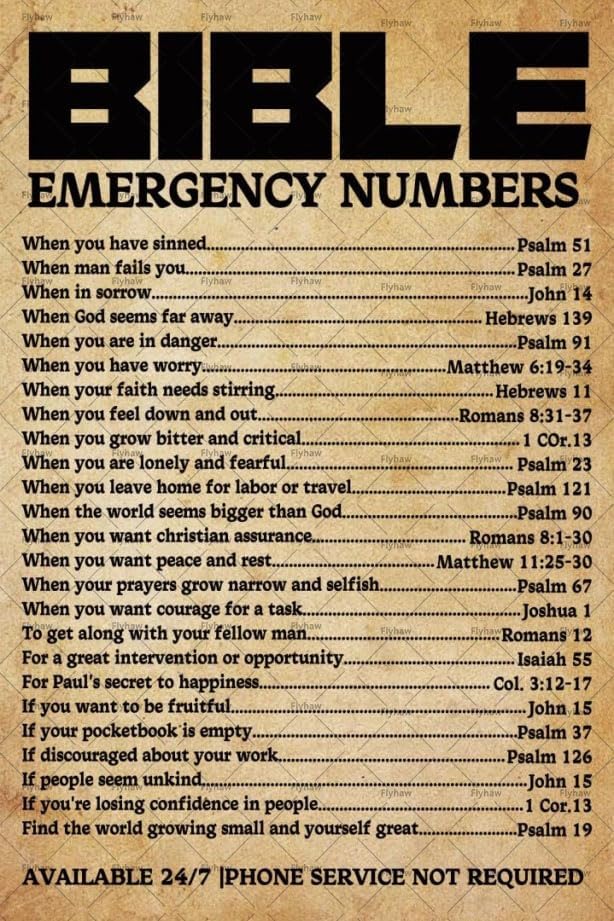Bible Emergency Numbers Christian Wall Decor Metal Tin Sign Bible Inspirational Wall Art Tin Poster Christian Gift Bible Posters For Living Room Decor Office Decor Church or Room 8x12 Inch