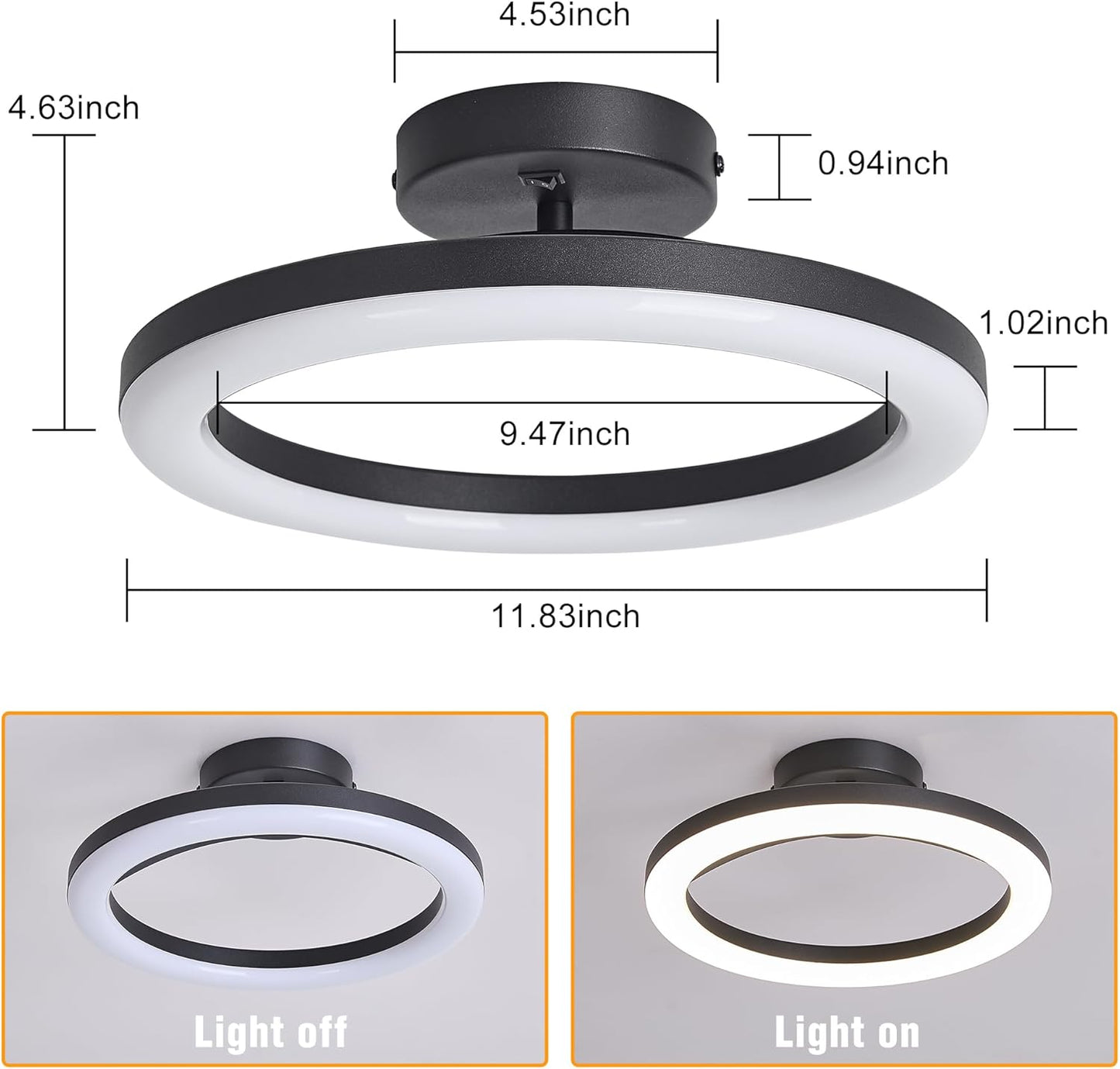 Facon RV Interior Lighting 12V LED Pendant Light Fixture with Switch - 15W 750LM 4000K Cool White, Dimmable Ceiling Light for RV Motorhome Camper Dinette, Kitchen, 11.83’’ Dia