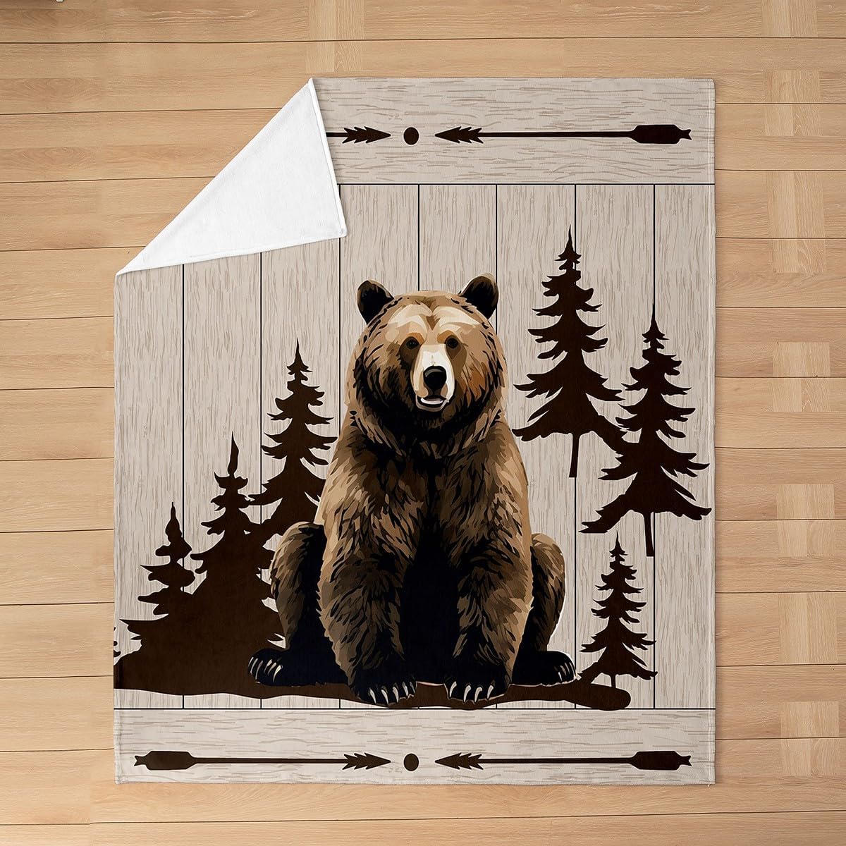Feelyou Bear Flannel Fleece Blanket Retro Western Rustic Plush Throw Blanket, Animal All Season,Bed Blanket for Sofa Couch Kids Microfiber Arrow Wooden Paw Room Decor 40"x50"