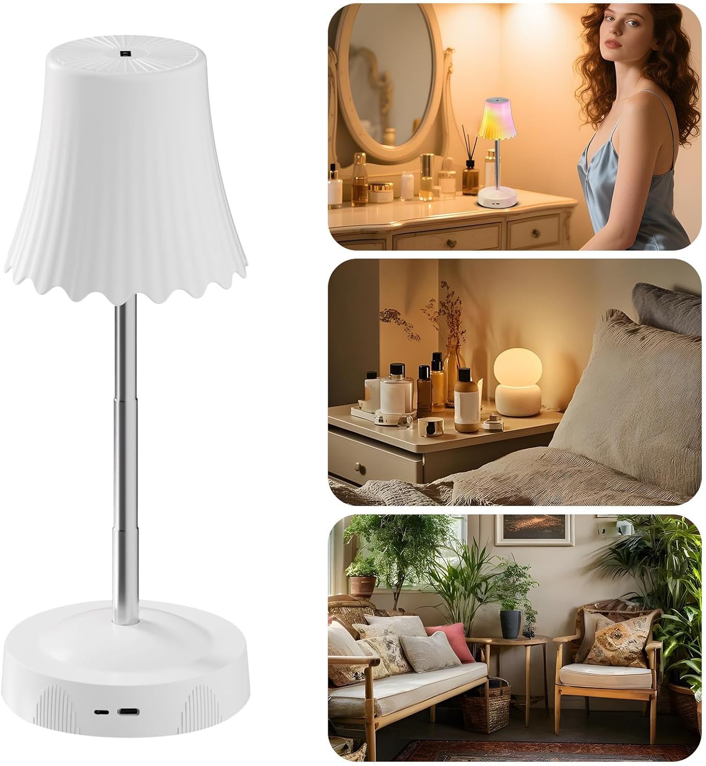 Cordless Desk Lamp - Rechargeable Adjustable Height Ambient Table Light, Battery-Powered Smart for Reading and Decoration, Table Lamp for Bedroom Living Room Kitchen Nightstand Restaurant