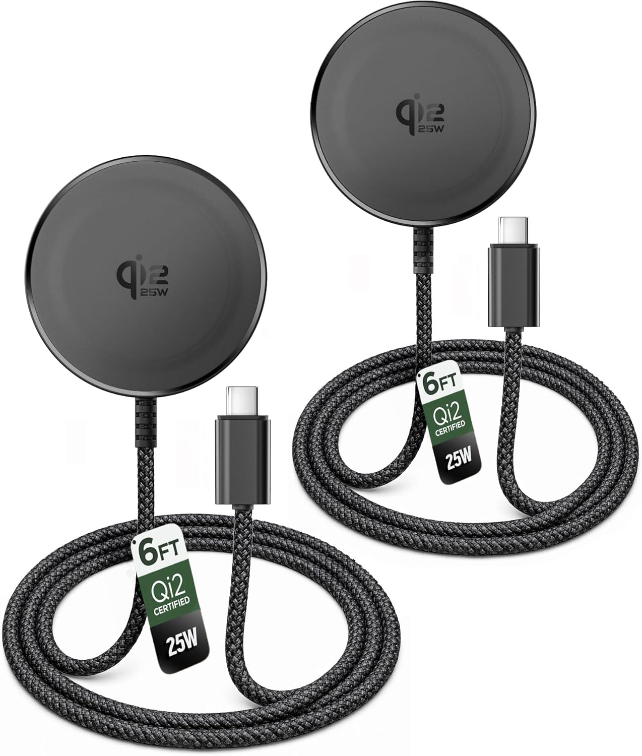Galvanox Qi2.2 Certified 25W Magnetic Wireless Charger for Samsung (2-Pack), Fast Charging 2.0 for Galaxy S25, S26 Ultra, Android and iPhone Models, Compatible with MagSafe, Black (6Ft)