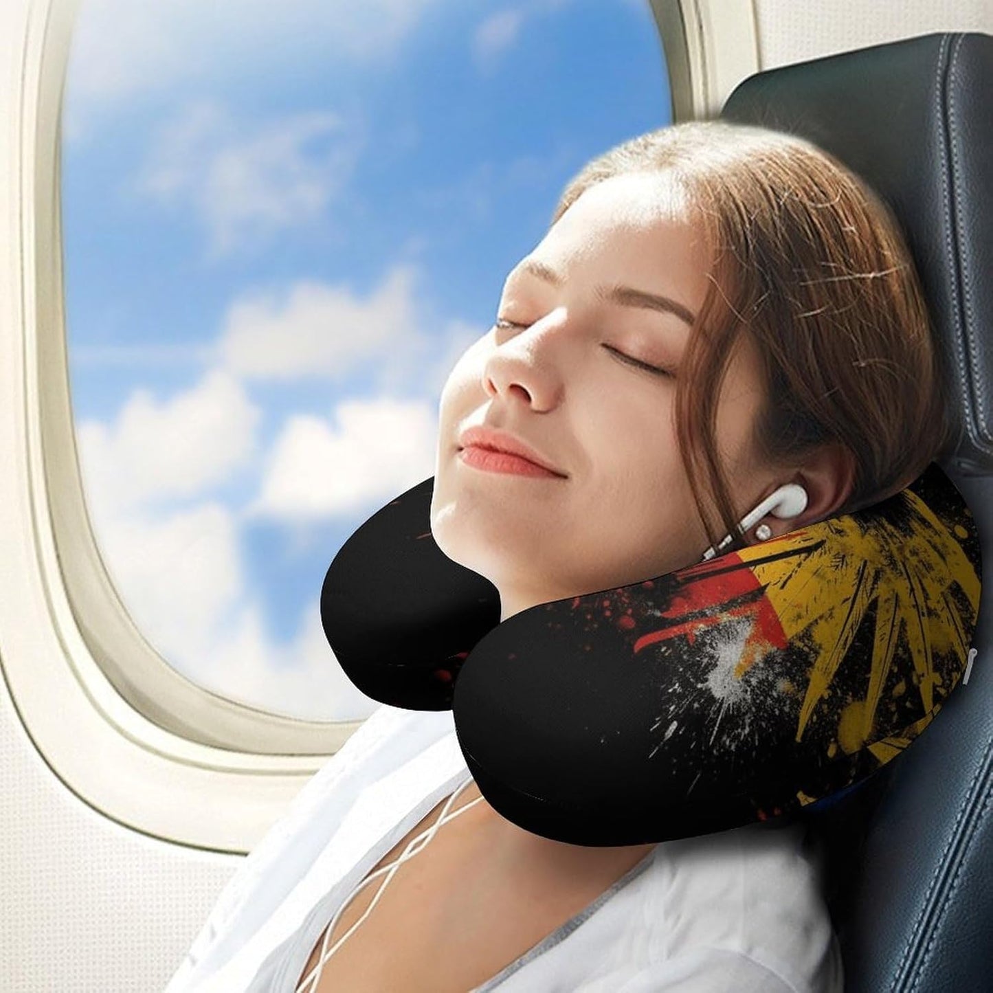 Germany Flag Eagle Neck Pillow Memory Foam U Shaped Pillows Portable Pillows for Shoulder Travel Head Support Pillow with Concealed Zipper for Airplane Car Home Office