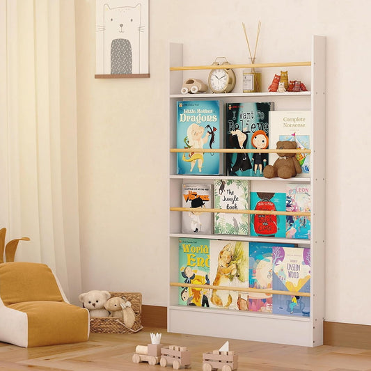 Wall Bookshelf for Kids, Behind The Door Bookshelf White Slim 4 Tier Shelf Hanging Wall Mounted Book Shelf, Kids Bookcase Storage Organizer for Office, Bedroom, Study Living Room
