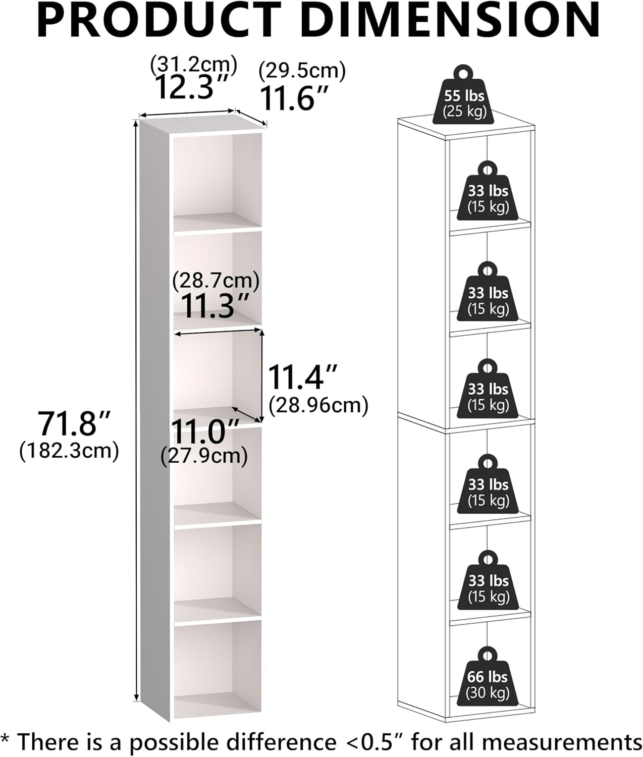 6 Cube Storage Organizer, 6 Tier Cube Low Bookcase Freestanding Storage Display Organizer, Six-Cubes Open Shelf Bookshelf for Home Office (White, 6-Cube)