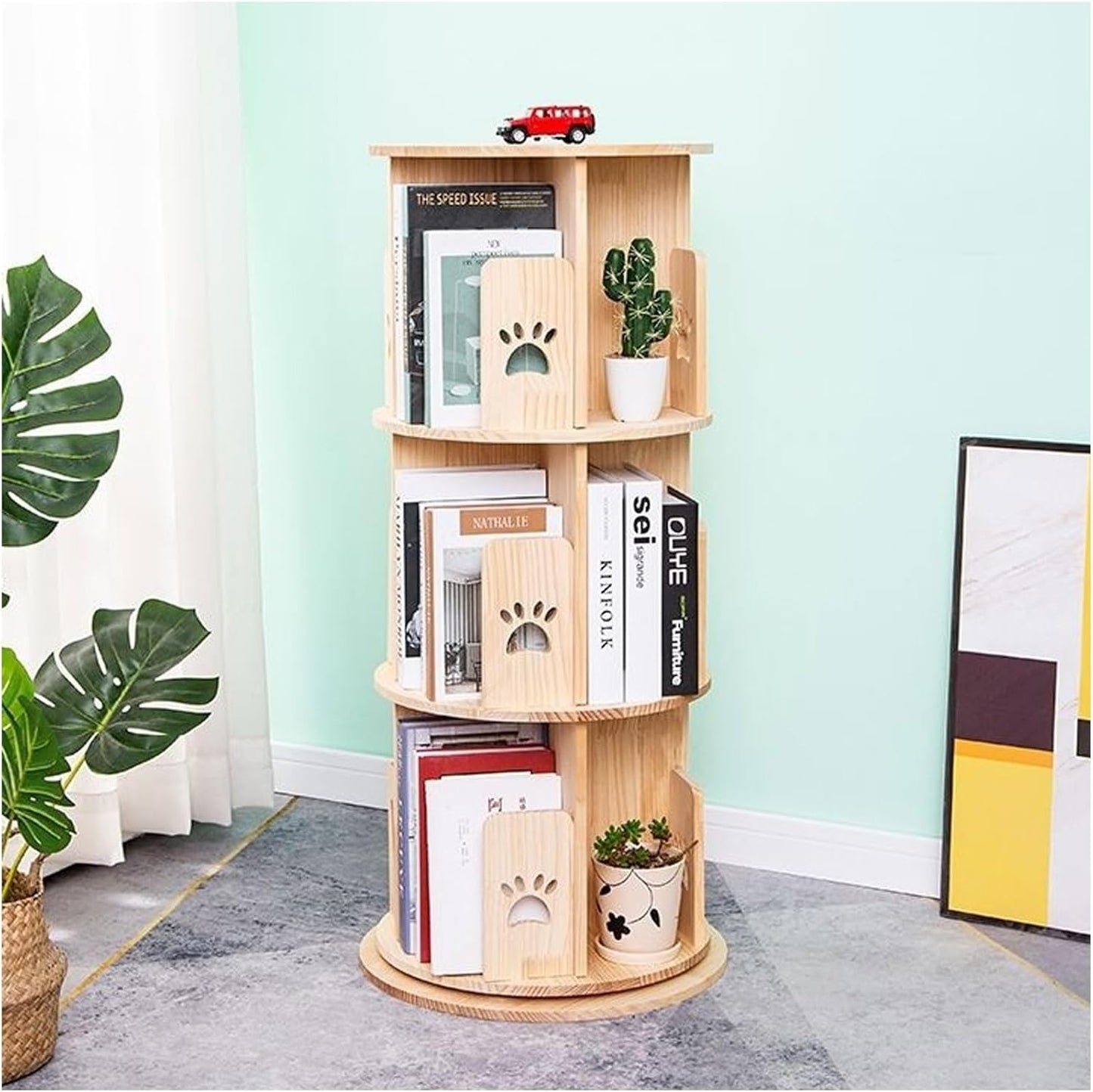 Rotating Bookcase Tower - Stylish Rotating Bookshelf Display Rack with Open Shelving for Living Room, Study Room & Office Storage Solutions