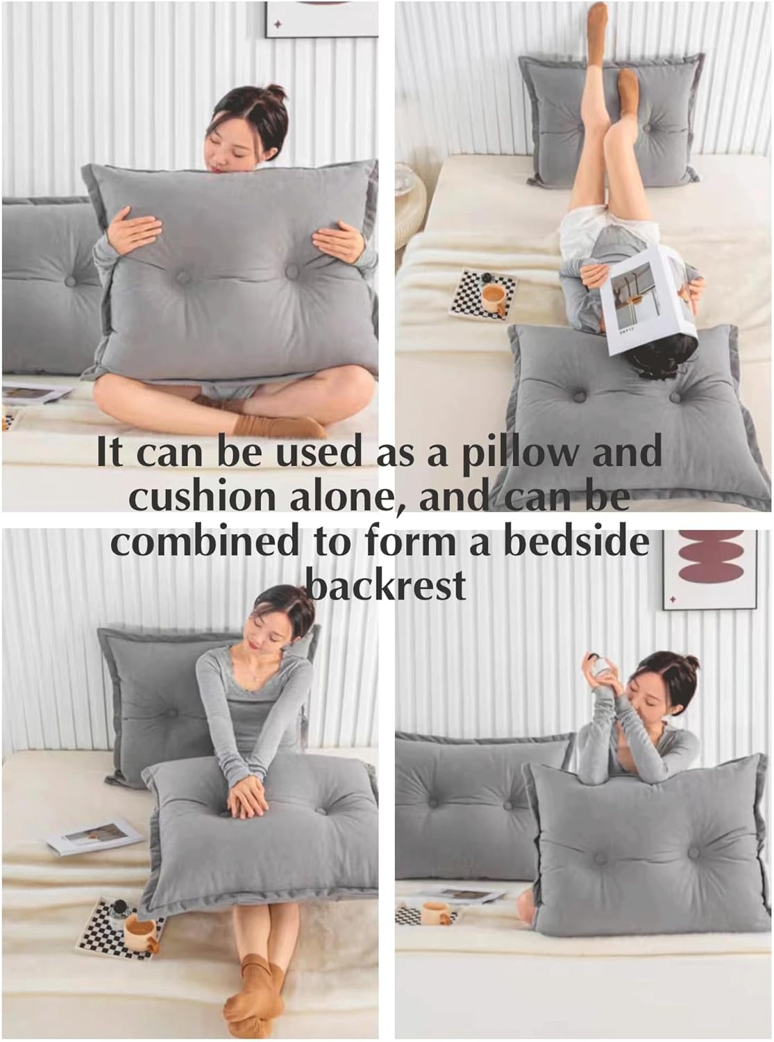 Large Pillow Headboard Tatami Combination Reading Cushion The Waist Lumbar Pad Sofa Pillow Cushion(Size:90cm /35.4in(1pc),Color:Grey)