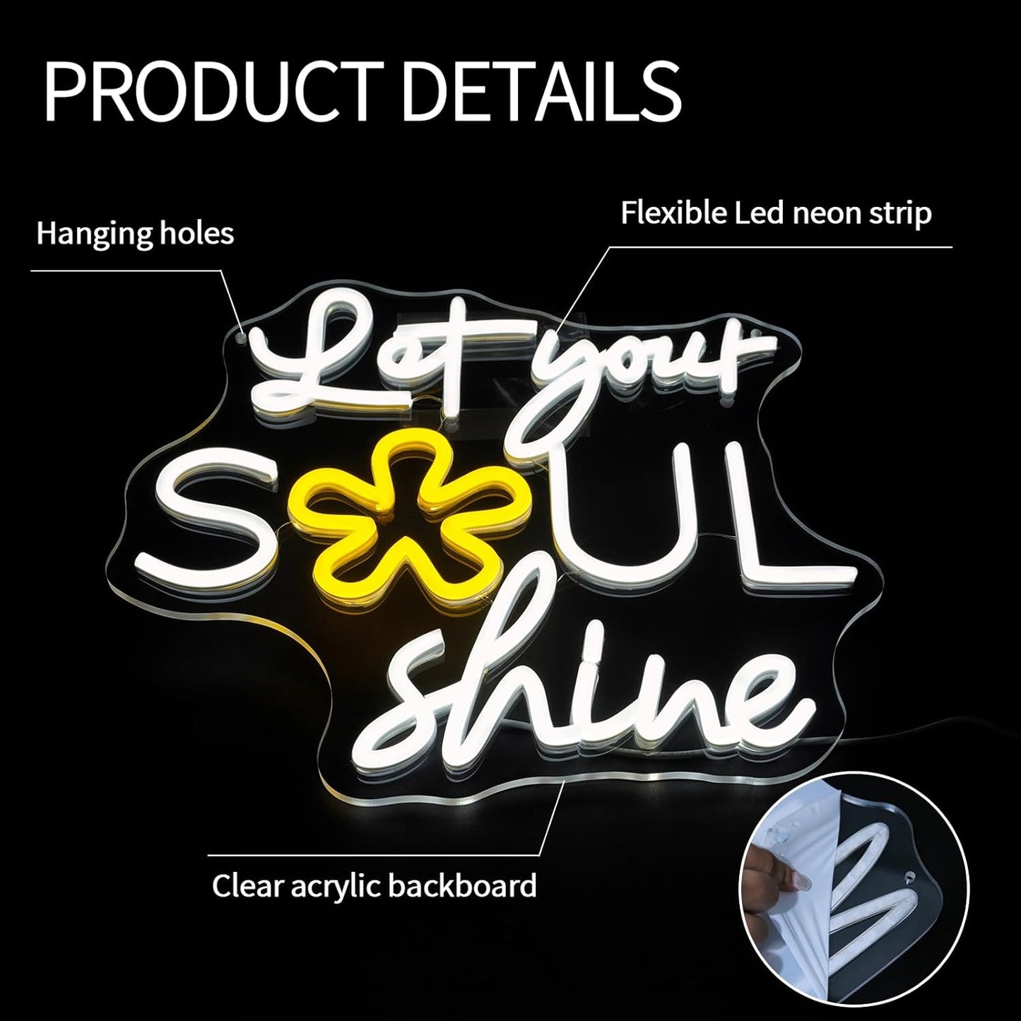 Let Your Soul Shine Neon Sign for Wall Decor Dimmable Letters Led Neon Lights Spiritual Positive LED Signs for Bedroom Living Room Home Party Art Decor Gift