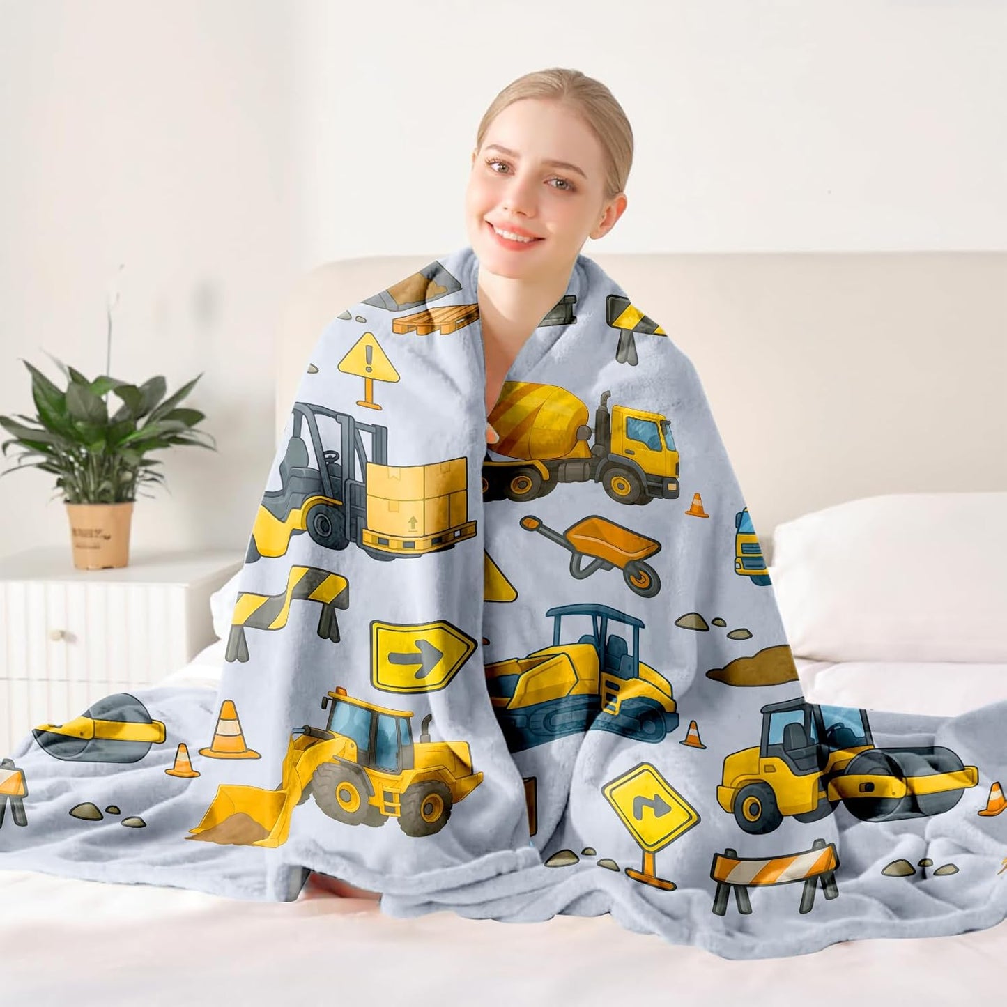 Construction Trucks Kids Blanket, Truck-Themed Throw for Boys & Girls, Gift for Birthday Christmas Holidays & Back to School, 50'' x 60'' Kids Room Decor, Nap Couch Bed Layer