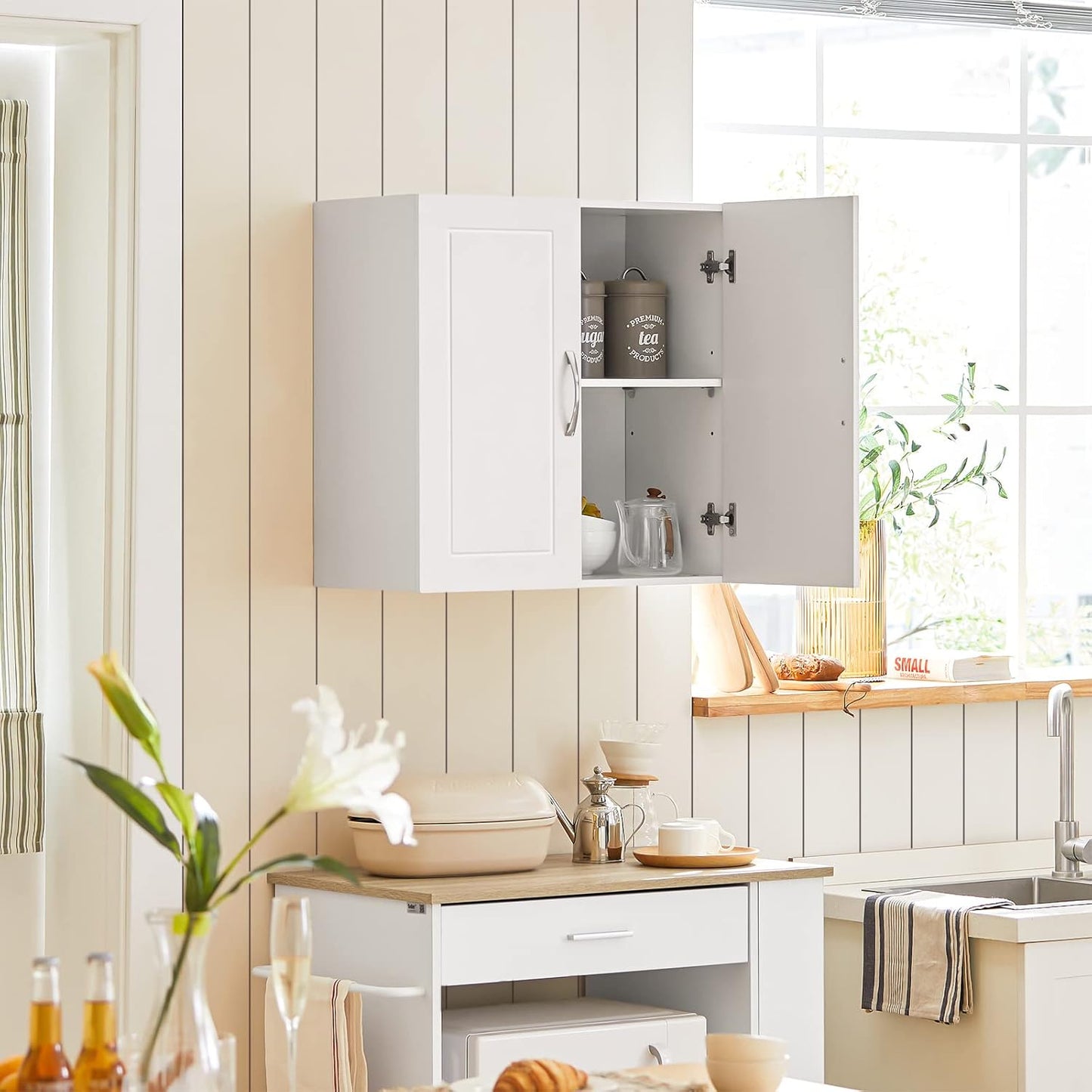 Haotian Wall Cabinet Laundry Room, Medicine Cabinet for Bathroom Kitchen Garage, Wall Storage Cabinet with Adjustable Shelf, White FRG231-W