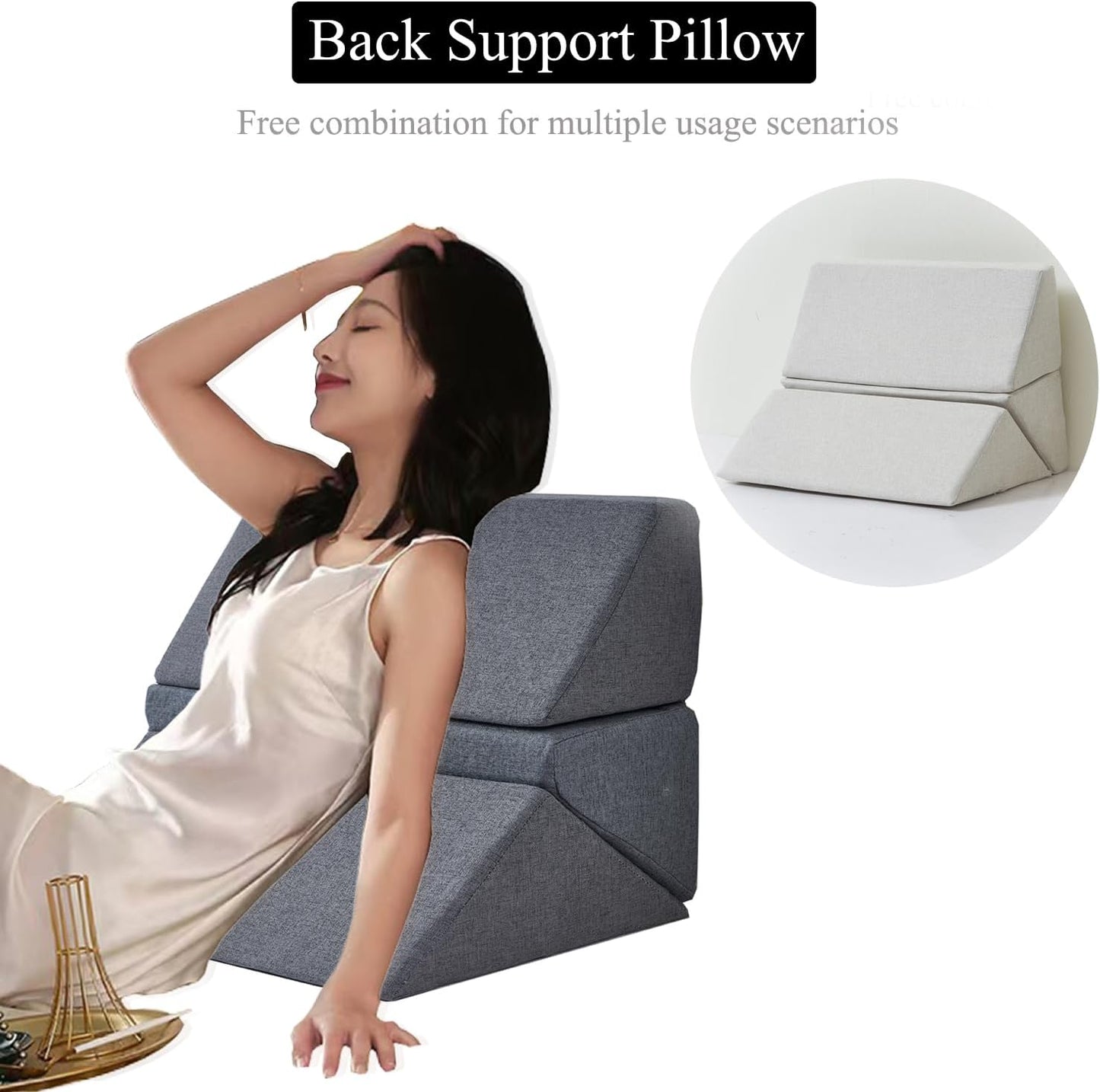 Saula Bed Wedge Pillow for Side Sleeping for Back Pain Triangle Bed Wedges & Body positioners for Seniors Wedge Pillow Set for After Surgery, Knees Elevated, Preventing Bedsores, Gray