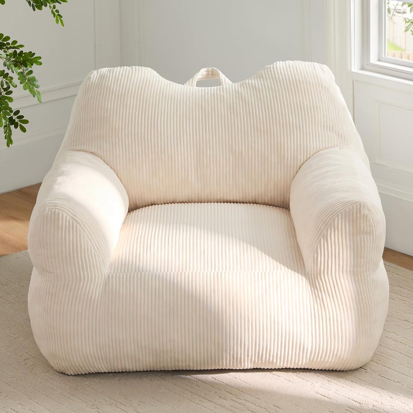 Big Bean Bag Chair for Adults & Kids, Giant Oversized Bean Bag Couch, Comfy Reading Chair with Armrests, Soft Cozy Chair for Bedroom, Lounge Sofa for Gaming, Napping & Relaxing, Beige