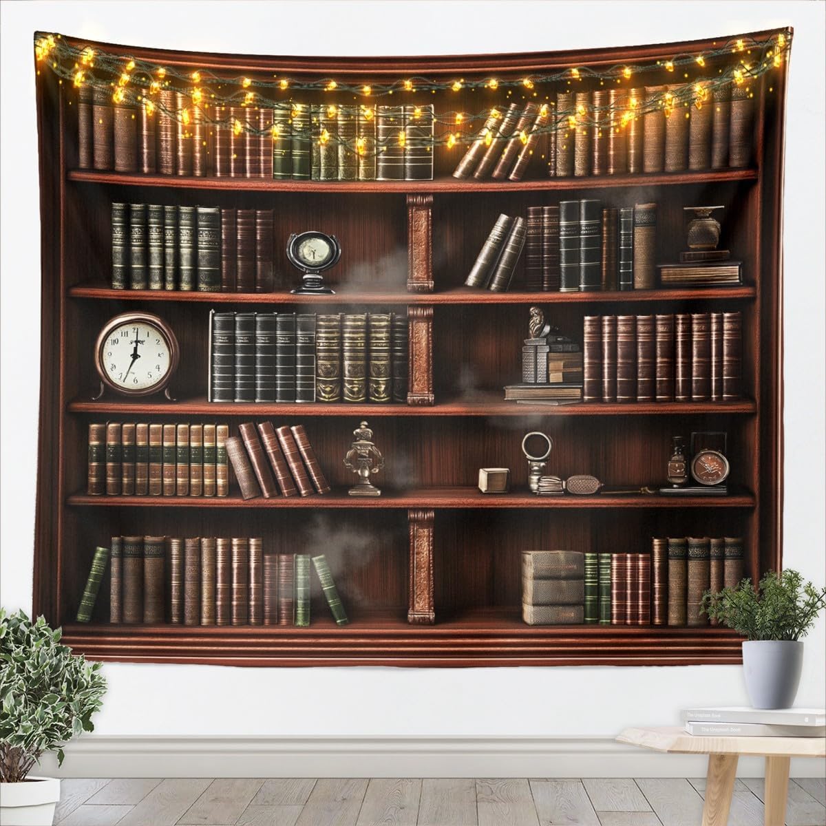 jejeloiu Library Bookcase Tapestry Retro Bookshelf Academic Collection Wall Art Vintage Library Books Wall Hanging Blanket for Living Room Bedroom Education Reading Home Decor Large 59"x82"