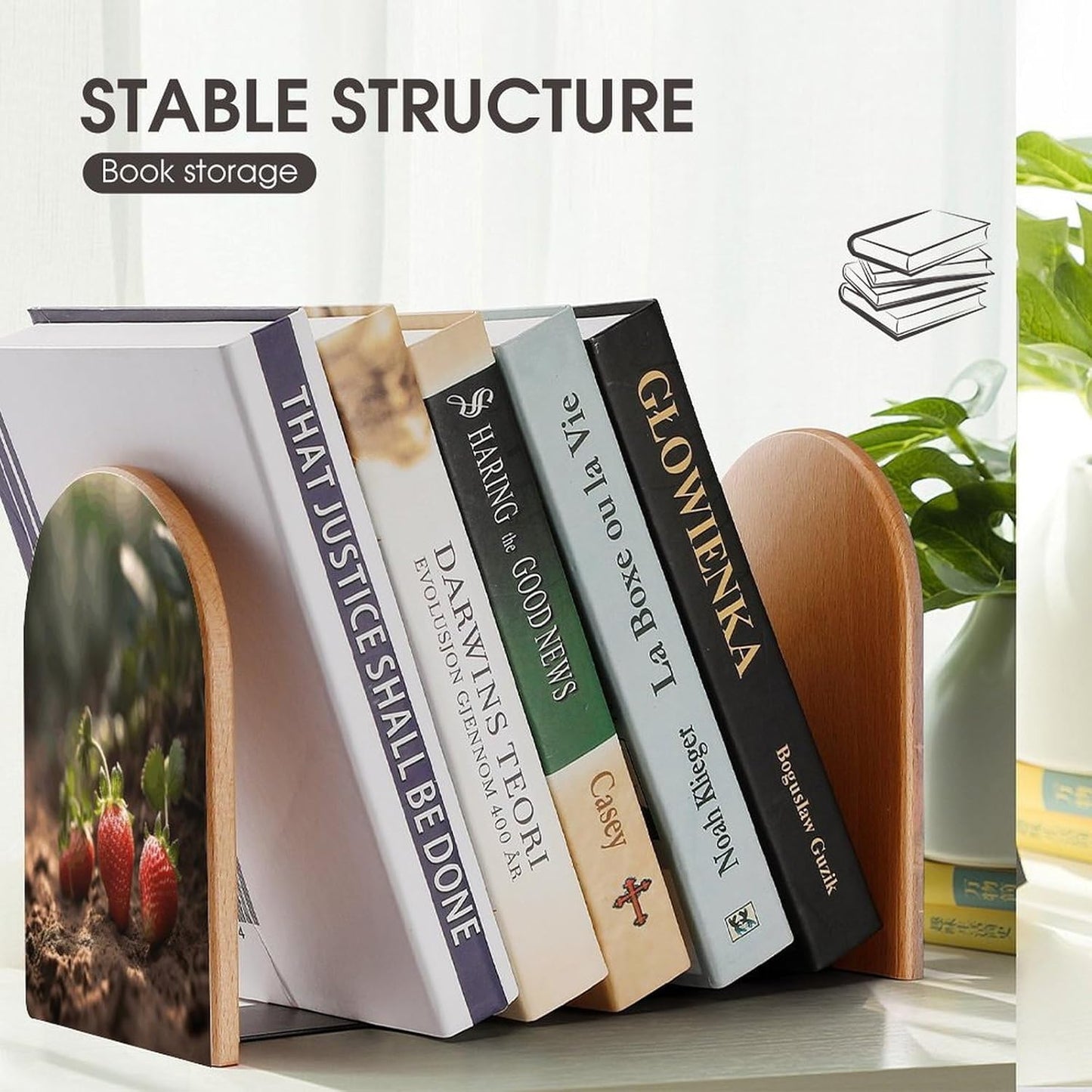 Strawberries in The Soil Bookend for Shelves Wooden Book End Large Size Sturdy Book Holders Stoppers with Metal Base for Bookshelves Slick Decorative Bookends Stands