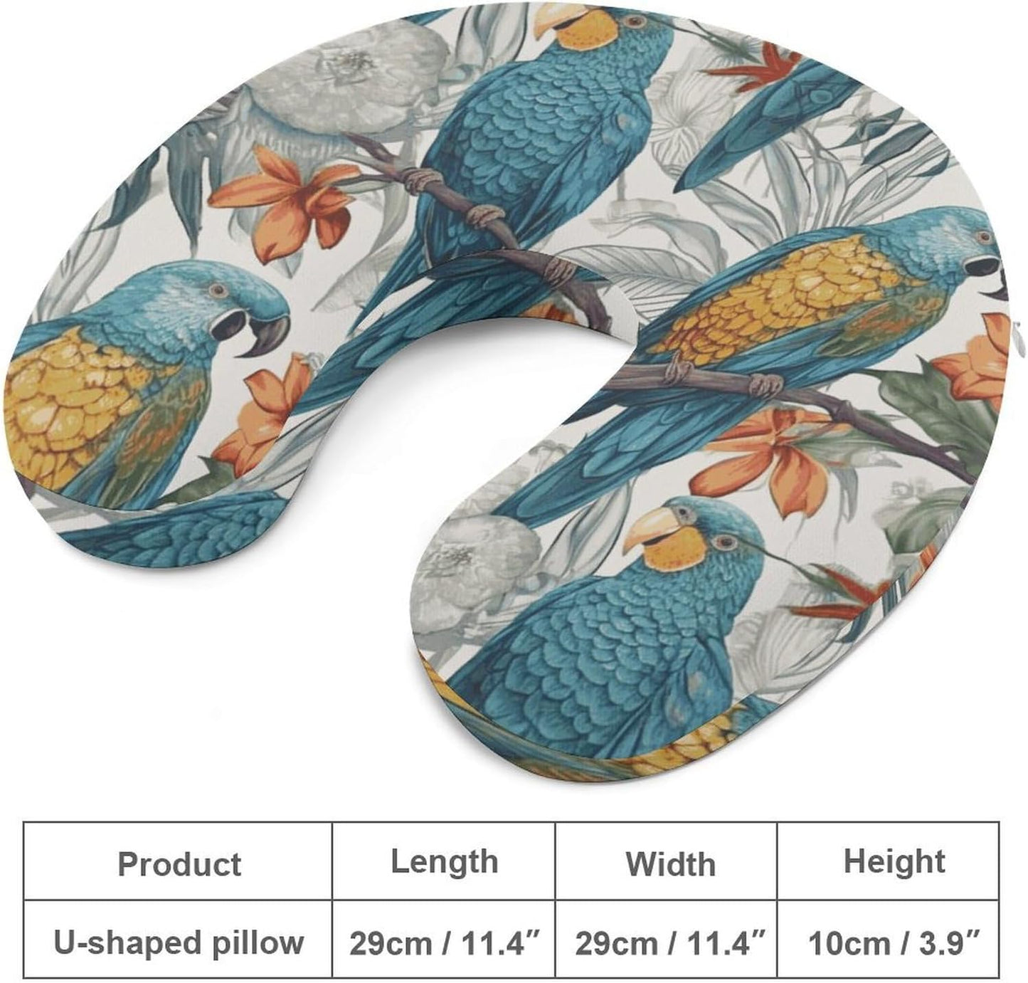 Parrots on Branches Neck Pillow Memory Foam U Shaped Pillows Portable Pillows for Shoulder Travel Head Support Pillow with Concealed Zipper for Airplane Car Home Office