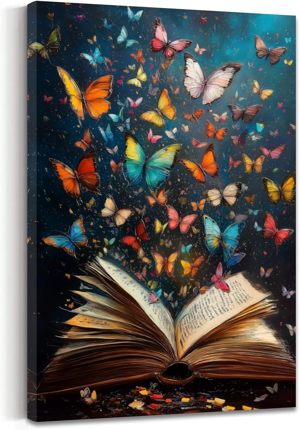AWPANERAR Butterfly Wall Art Retro Book Paintings Colorful Butterflies in Books Pictures Prints Reading Poster Abstract Aesthetic Canvas Artwork Library Decor (18L x 12W)