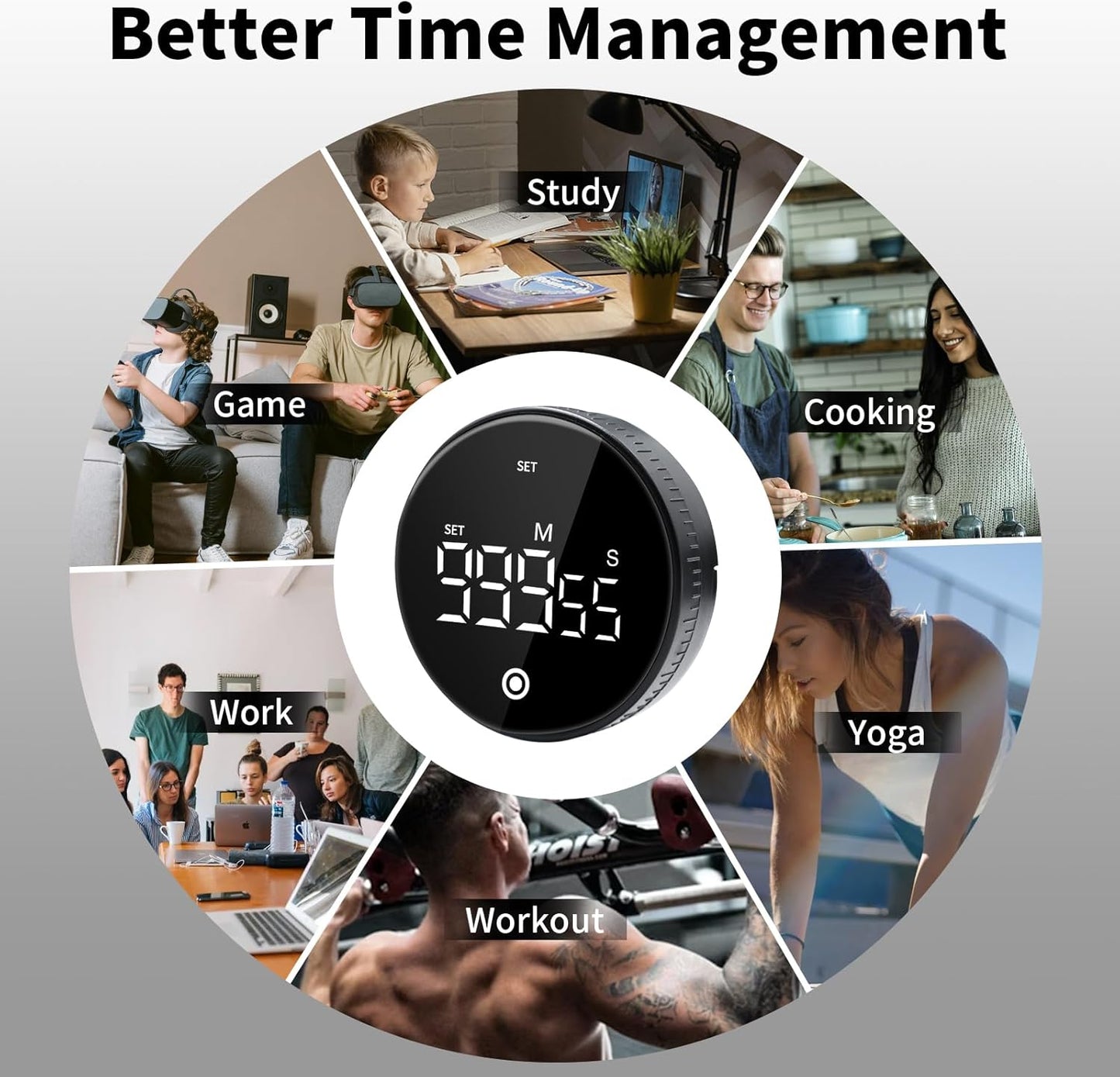 Digital Kitchen Timer with Magnet,Large LED Display Visual Timer with Countdown Countup for Adult & Children，Battery Supply for Classroom Home Gym Office