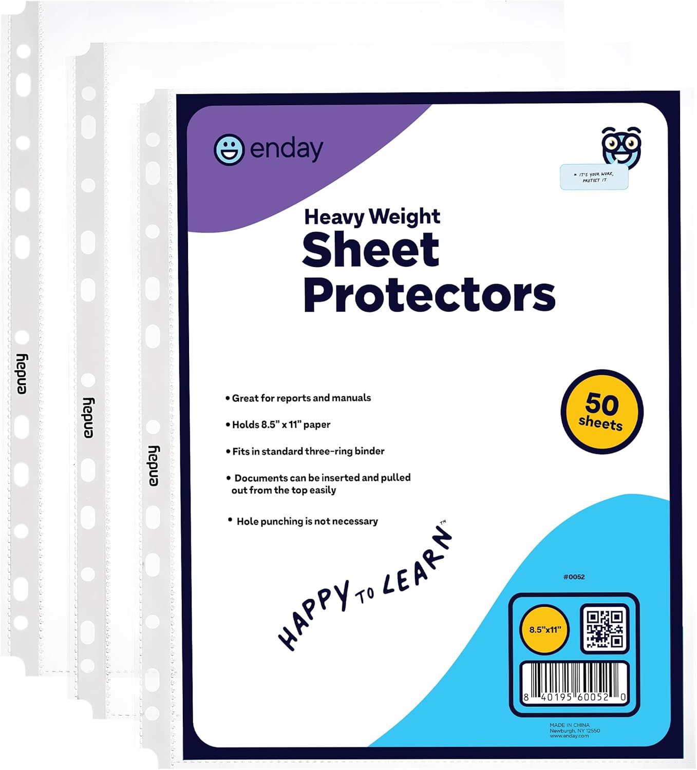 Clear Sheet Protectors for 3 Ring Binder Page Protectors 50 Pack- 8.5” x 11” Non Glare, Clear Heavy Duty Page Protector Binder Sleeves, Plastic Sheet Protectors - by Enday