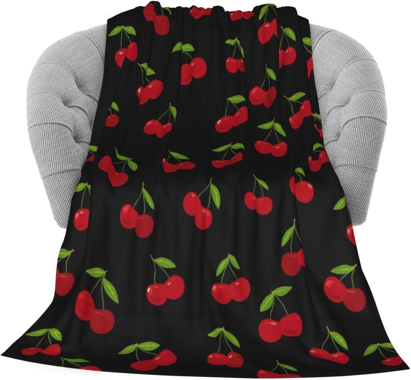 KiuLoam Flannel Blanket Red Cherry Pattern Fleece Throw Blanket for Couch Sofa Living Room Bedroom 50x60 Inches for Kids Women Men