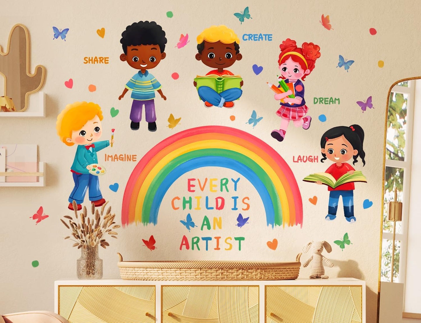 Every Child is an Artist Wall Decal Inspirational Quotes Stickers DIY Peel and Stick Rainbow Wall Decals for Kids Girls Teens Classroom School Nursery Daycare Decoration