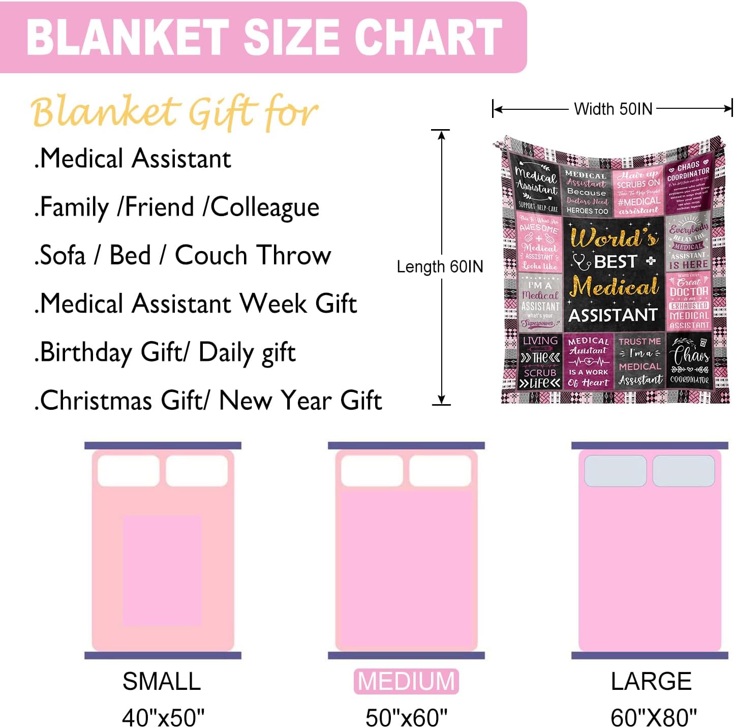 Medical Assistant Gifts, Medical Assistant Accessories, Medical Assistant Week Appreciation Gifts Blanket 50"x60", Medical Assistant Gift for Coworkers, Ma Gifts for Women Medical Assistants