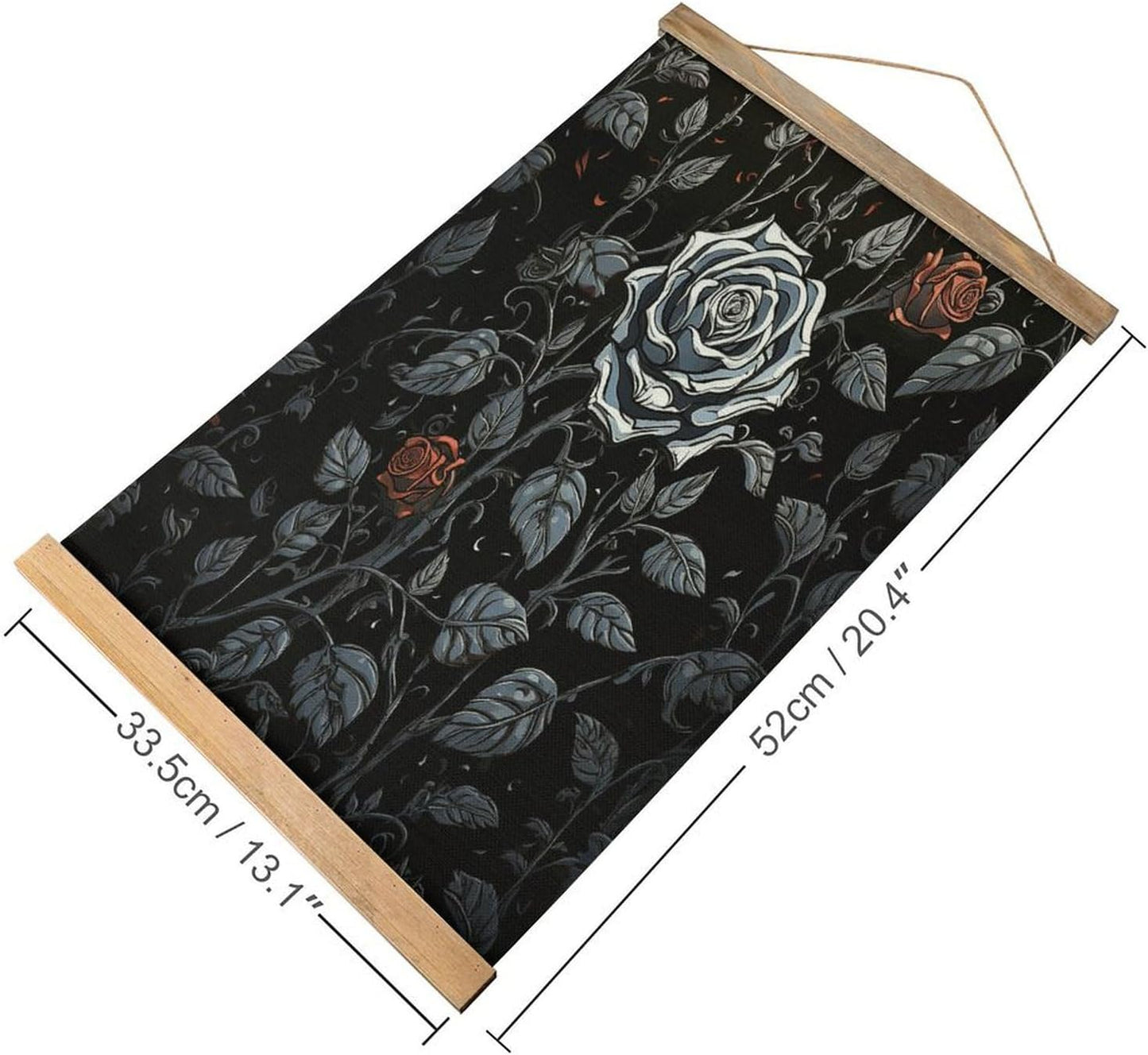 Vintage Rose Gothic Poster with Wooden Frame Personalized Linen Hanging Scroll Painting Rustic Wall Hanging Illustrative Modern Artwork Decor for Home Living Room Bedroom Office
