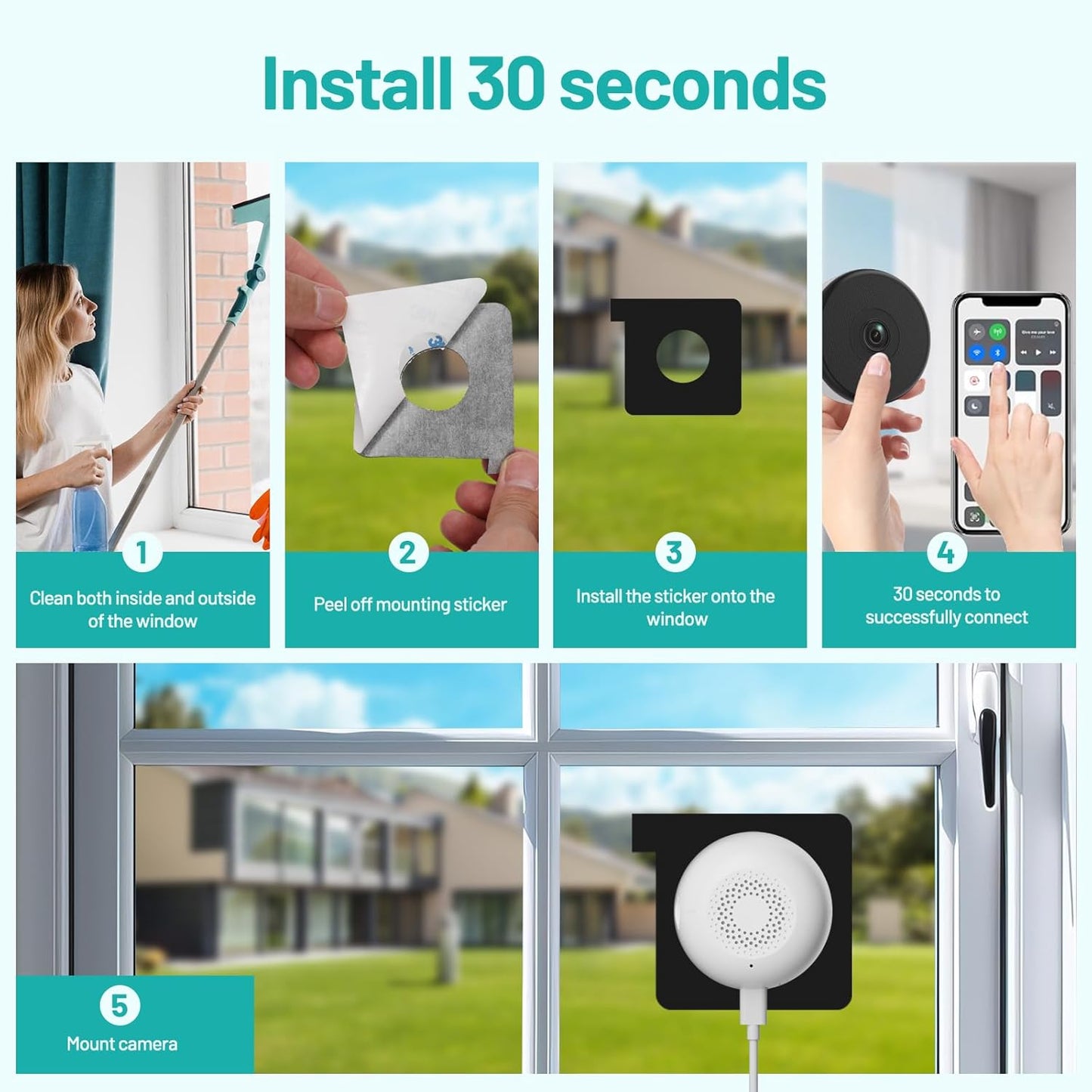 3MP Window Cameras for Home Security-2 Pack, 5G & 2.4GHz WiFi Dome Security Camera with Full Color Night Vision, Person & Motion Detection, Two-Way Audio, Alexa, 24/7 Recording, Easy Install