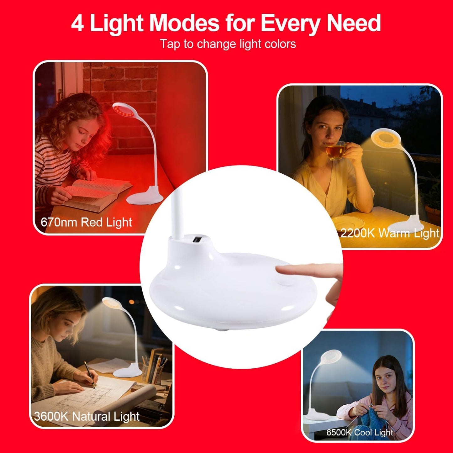 670nm Red Light Reading Lamp for Sleep- Zero Blue Light, Rechargeable Dimmable Portable LED Red Book Light for Night Reading,Working and Crafts - Ideal Gift for Book Lovers, Nursing