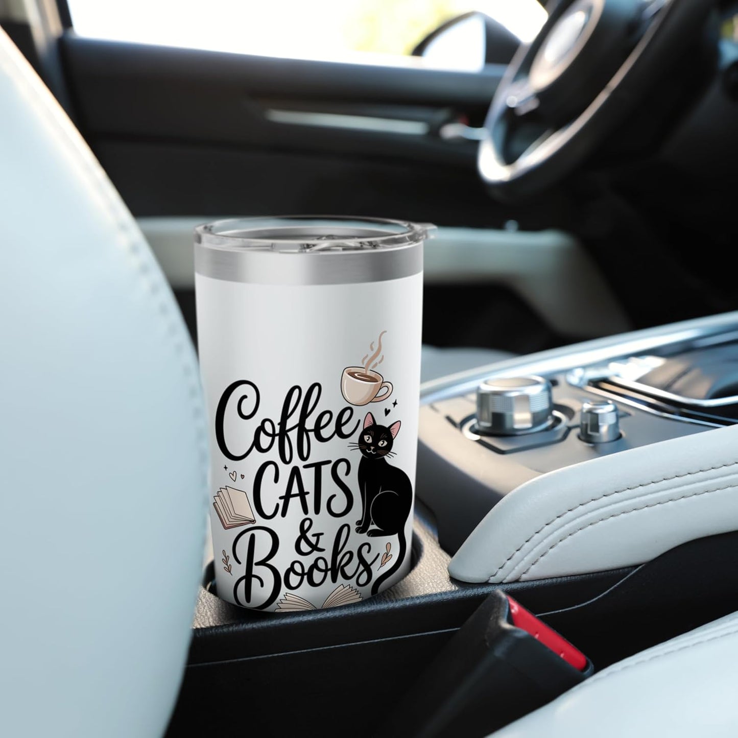 Coffee Cats & Books Funny Book Lover Reading Humor Stainless Steel Insulated Tumbler