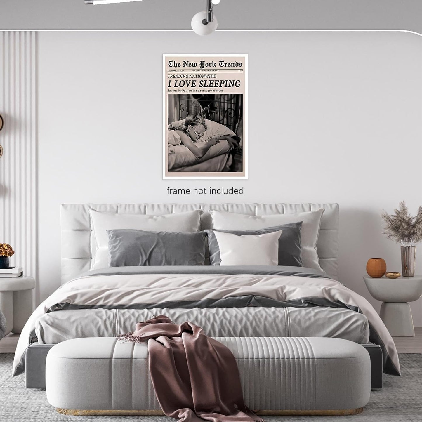 WAYUWGAN Black And White Newspaper Wall Art Trendy Feminist Poster Girl Sleeping Aesthetic Prints Vintage Funky Canvas Wall Decor for Girly Dorm Bedroom 12x16in Unframed