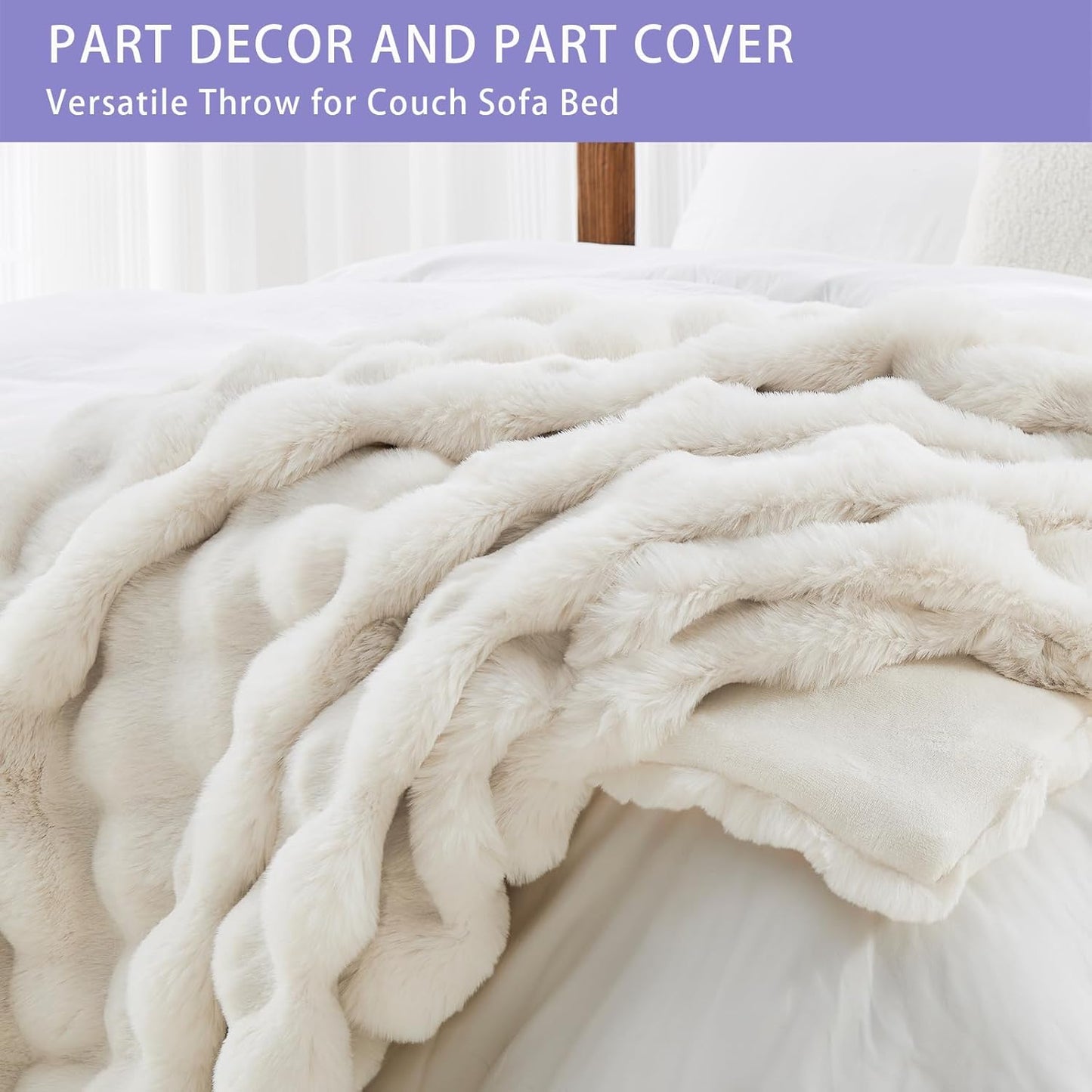Bigacogo Faux Fur Throw Blanket for Couch, Fuzzy Soft Plush Thick Warm Bubble Blankets for Sofa Bed Living Room Décor, Cute Luxury Cozy Fluffy Throw Gift for Women Girls, 50"x60", Cream White