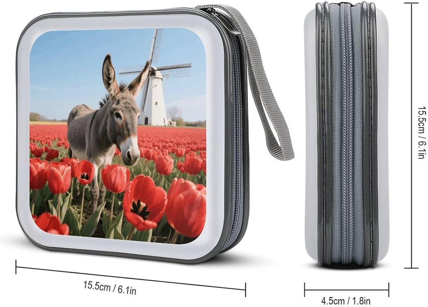 Donkey And Flowers CD Case Portable Zipper CD Case 40 Capacity Hard Plastic DVD Cases Holder Large Storage Disc Wallet Bag for Car Home Travel DVD Collection Bag