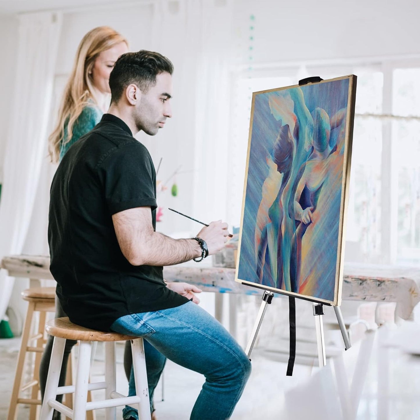 Art Artist Easel Stand for Painting,Portable Adjustable Easels for Painting Canvases Height from 17 to 66 Inch - Carry Bag for Table-Top/Floor Displaying and Wedding Sign,White