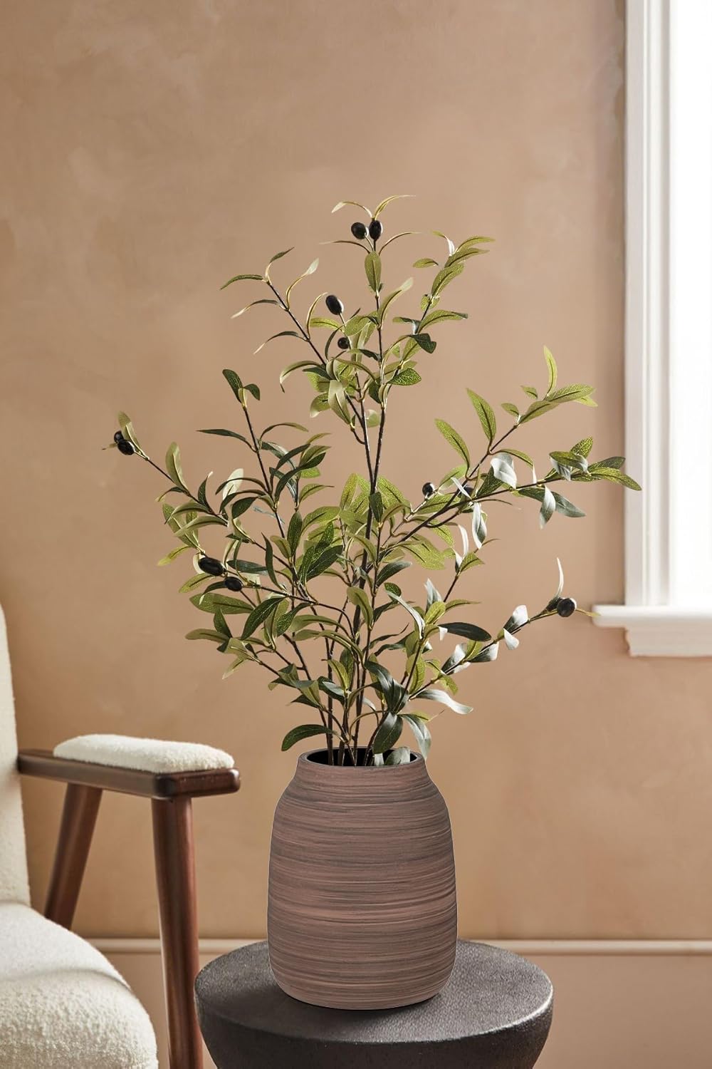 Briful Ceramic Vase for Home Decor, Rustic Brown Textured Decorative Vase for Pampas Grass, Modern Farmhouse Vase for Living Room Coffee Table, Dining Table Centerpiece, Entryway & Shelf (7.6” Tall)