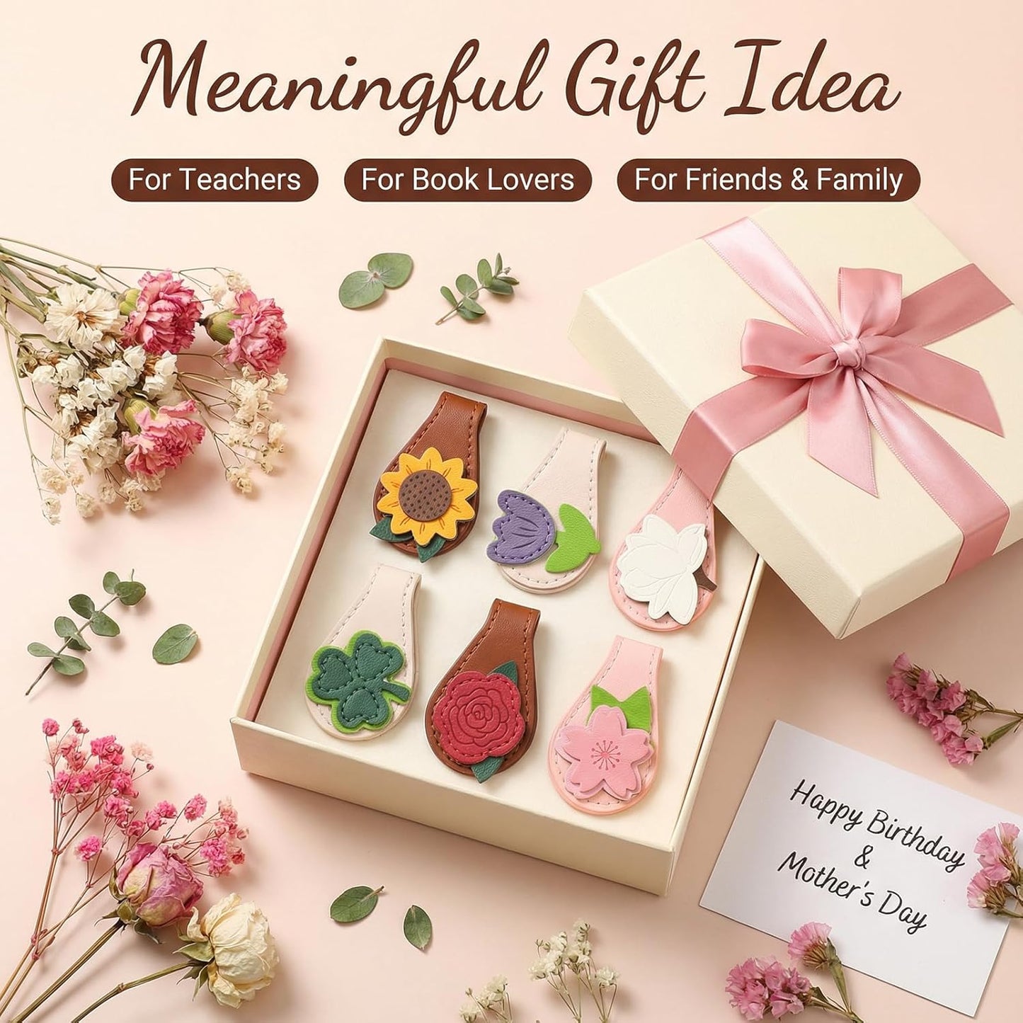 6Pcs Magnetic Leather Bookmark, Easter Basket Stuffers Magnetic PU Book Marks Gifts for Reading Women Book Lovers Book Accessories
