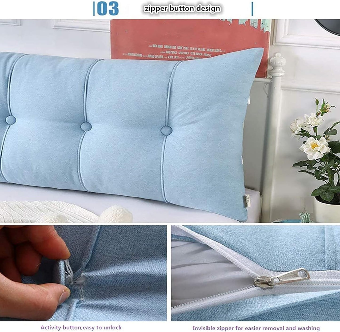 Rectangular Bedside Reading Pillow,Large Backrest Lumbar Pillows Oversized Headboard Body Cushion,Positioning Back Support Bolster for Day Bed Bunk Bed,Removable Cover