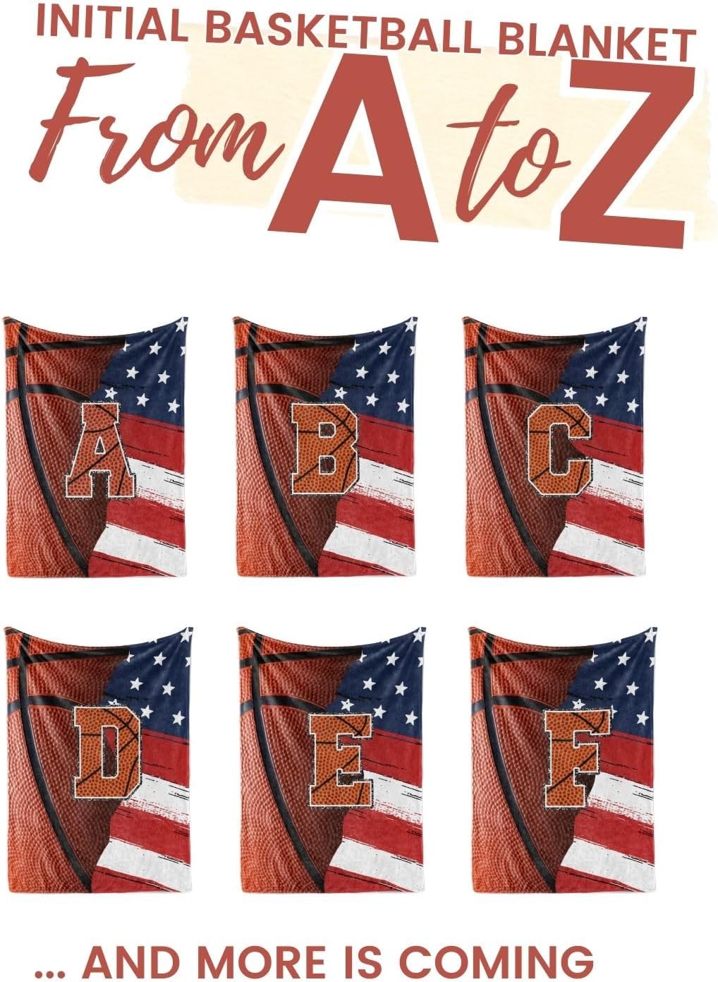 Basketball Blanket for Boys, Teen, Coaches, Personalized Blanket with Initials, Flannel Throw Blanket for Birthday, Christmas, 50x65 Inches, L