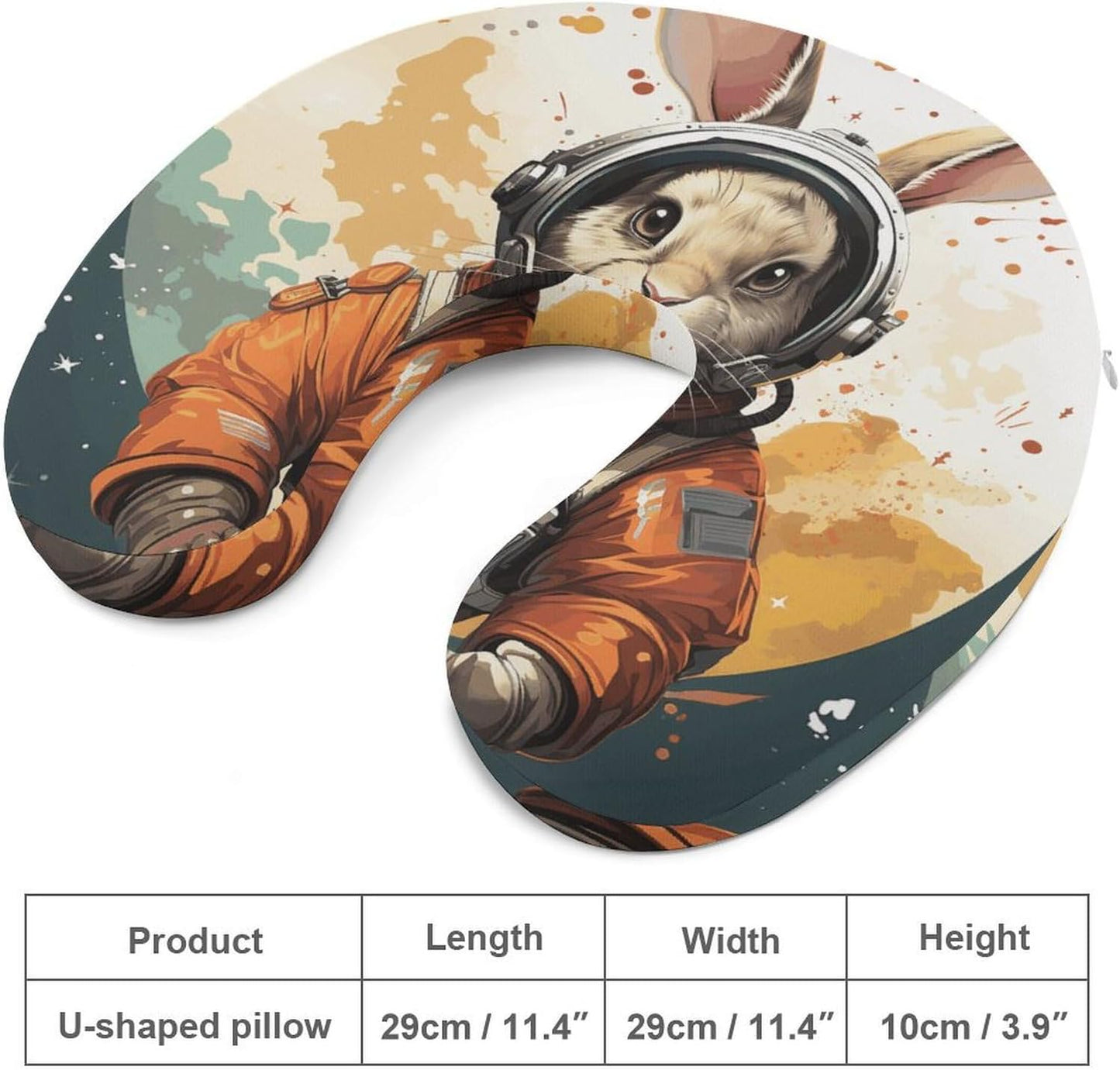 A Cartoon Rabbit Wearing A Space Suit Neck Pillow Memory Foam U Shaped Pillows Portable Pillows for Shoulder Travel Head Support Pillow with Concealed Zipper for Airplane Car Home Office