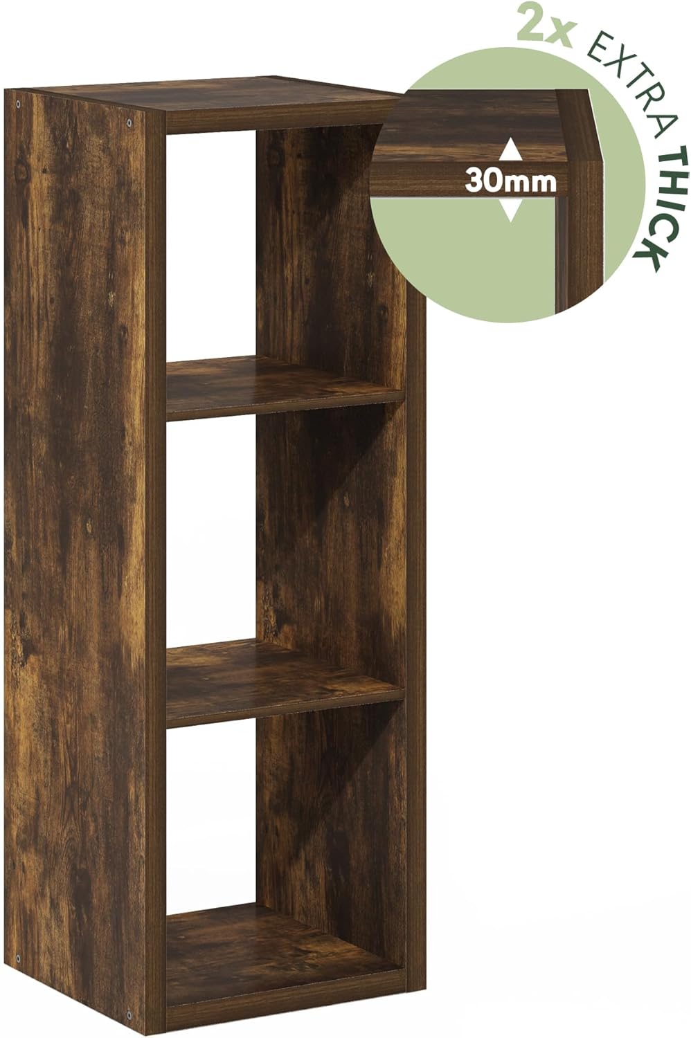 Furinno Cubicle Book Shelf, 3-Cube Bookshelf, Extra Thick Frame Horizontally & Vertically Reversible Bookcase with Open Back, 14.6" x 16" x 44", for Living Room, Bedroom, Home Office, Amber Pine