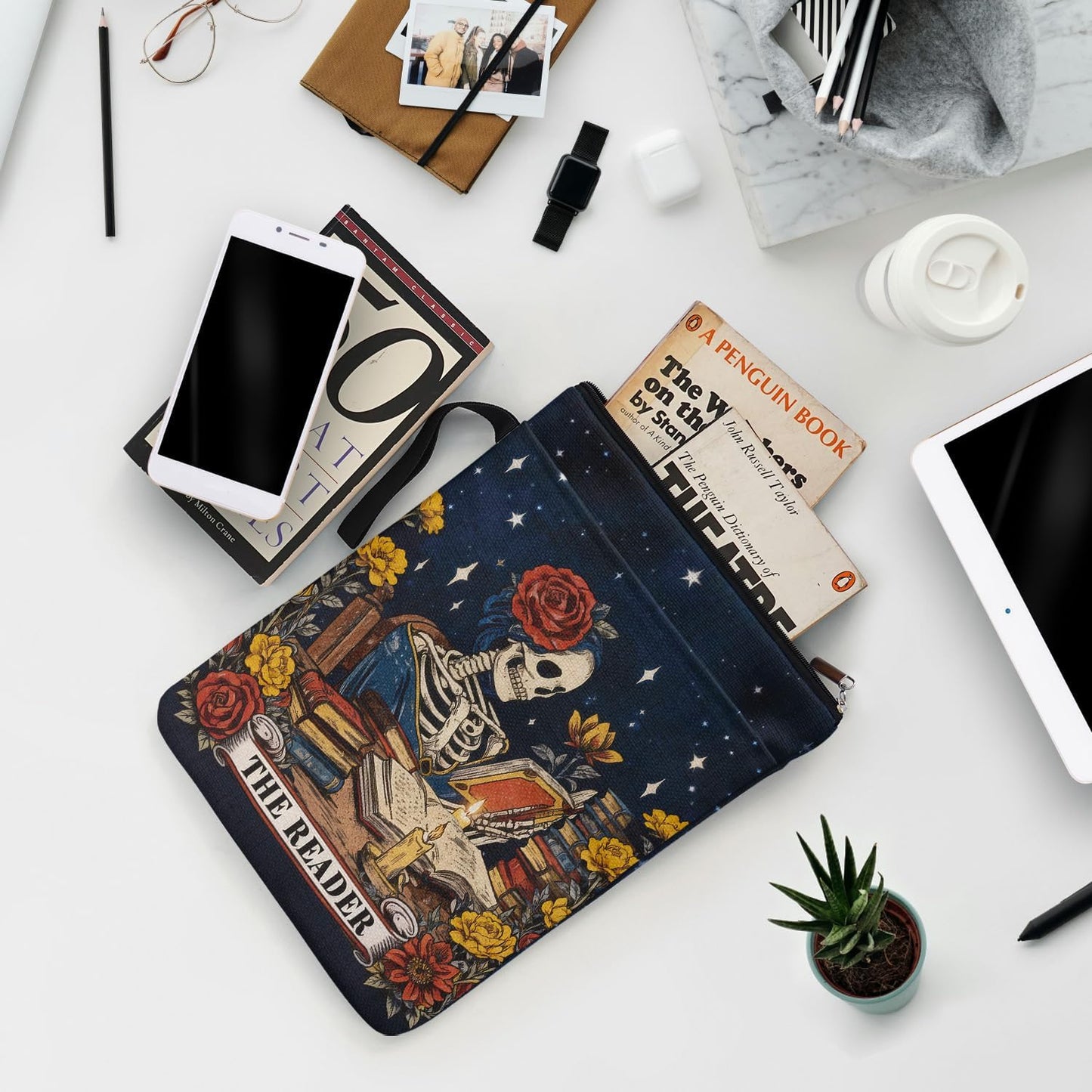 Dark Academia Gifts for Women Book Lovers, The Reader Book Sleeve Pouch for Bookworm Teachers Librarian, Tarot Bookcovers Protector for Paperbacks with Handle Pocket, Reading Accessories for Student