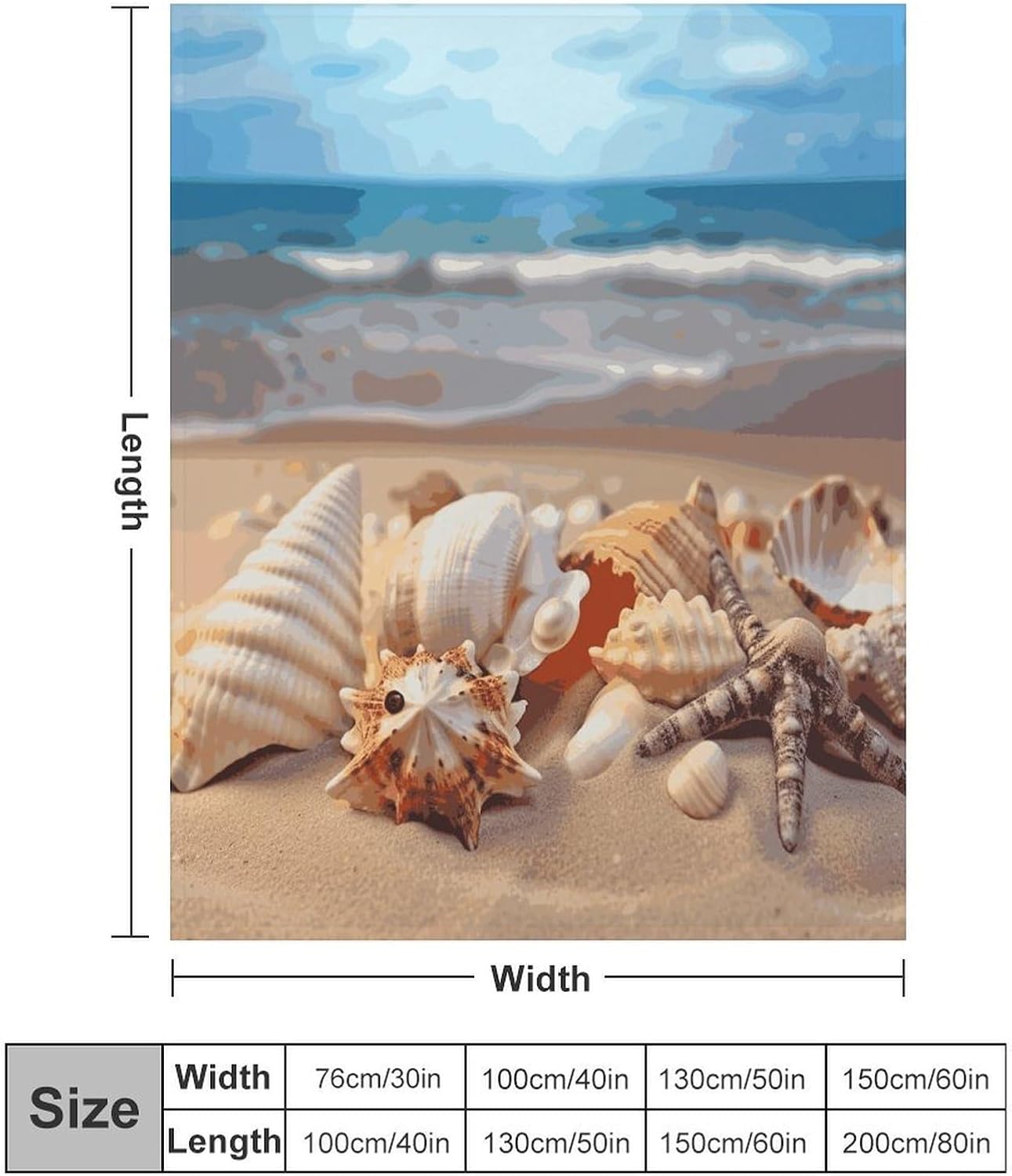 Seashells on The Sandy Beach Blanket Super Soft Lightweight Throw Blanket Cute Cozy Warm Bed Blanket Decorative Fuzzy Blanket All-Season Home Decor Gift for Sofa Couch Living Room 60"*80"（150*200cm）