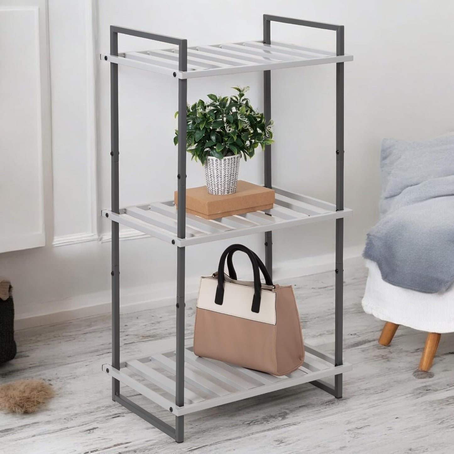 Honey-Can-Do 3-Tier Bookshelf, Book Shelf, Industrial Bookcase, with Steel Frame, for Living Room, Home Office, Bedroom, Gray and White